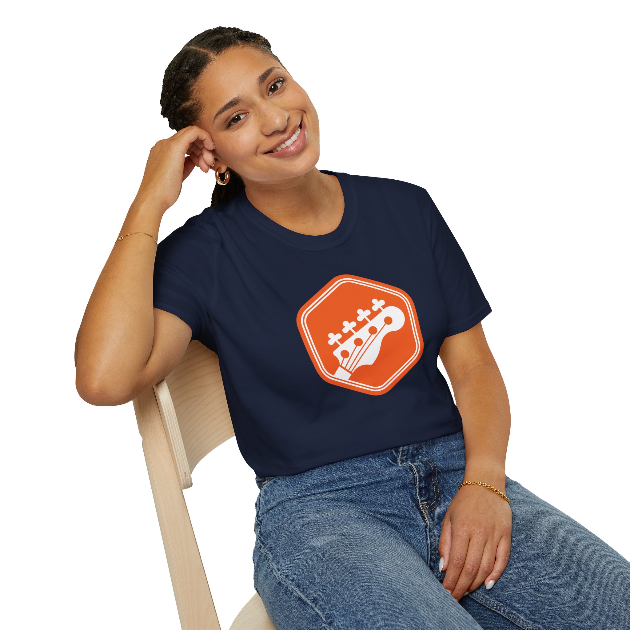 Orange Bass Guitar Badge T-Shirt — Retro Musician Tee for Bass Players - Image 98