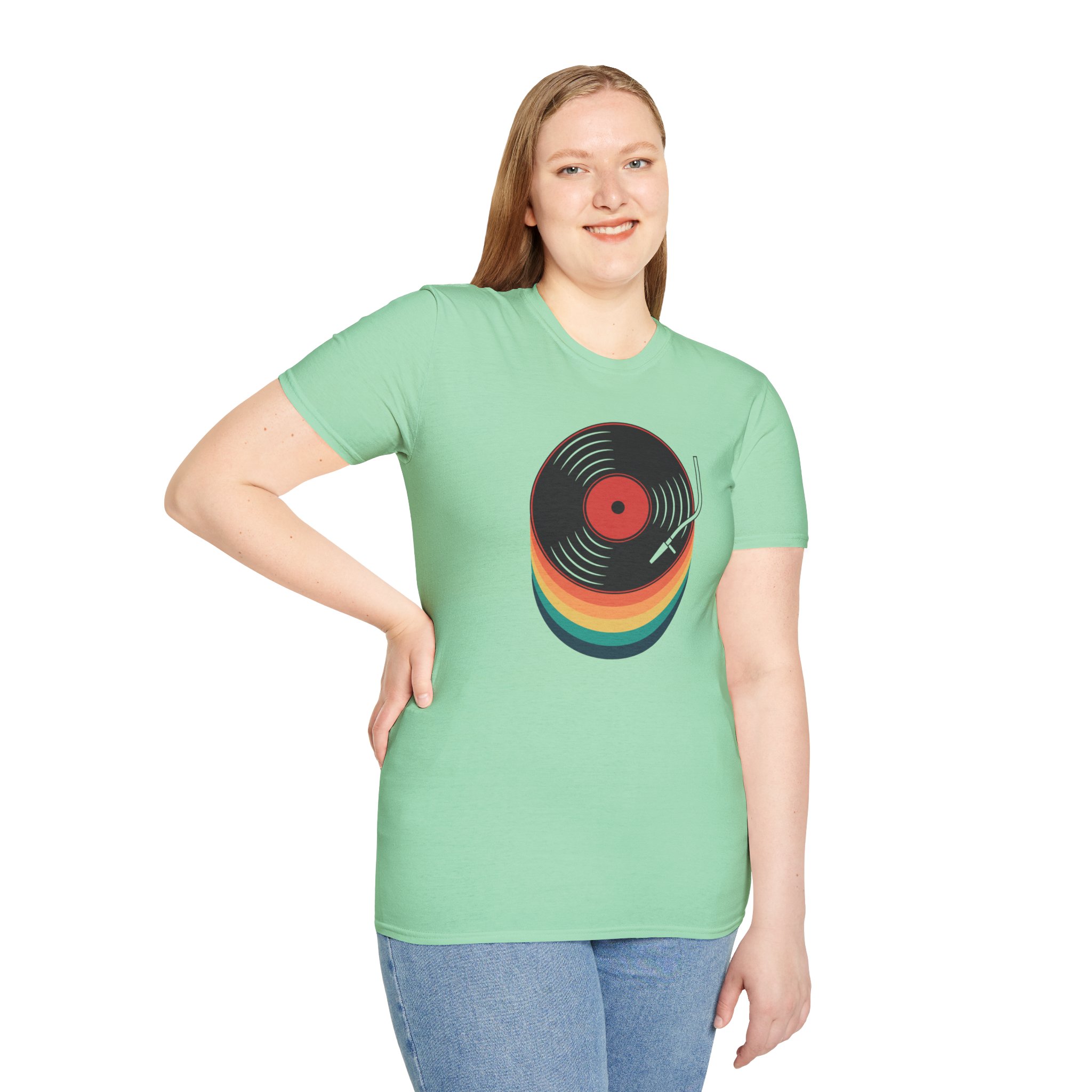 Retro Vinyl Record T-Shirt — Rainbow Stack Turntable Tee - Image 105