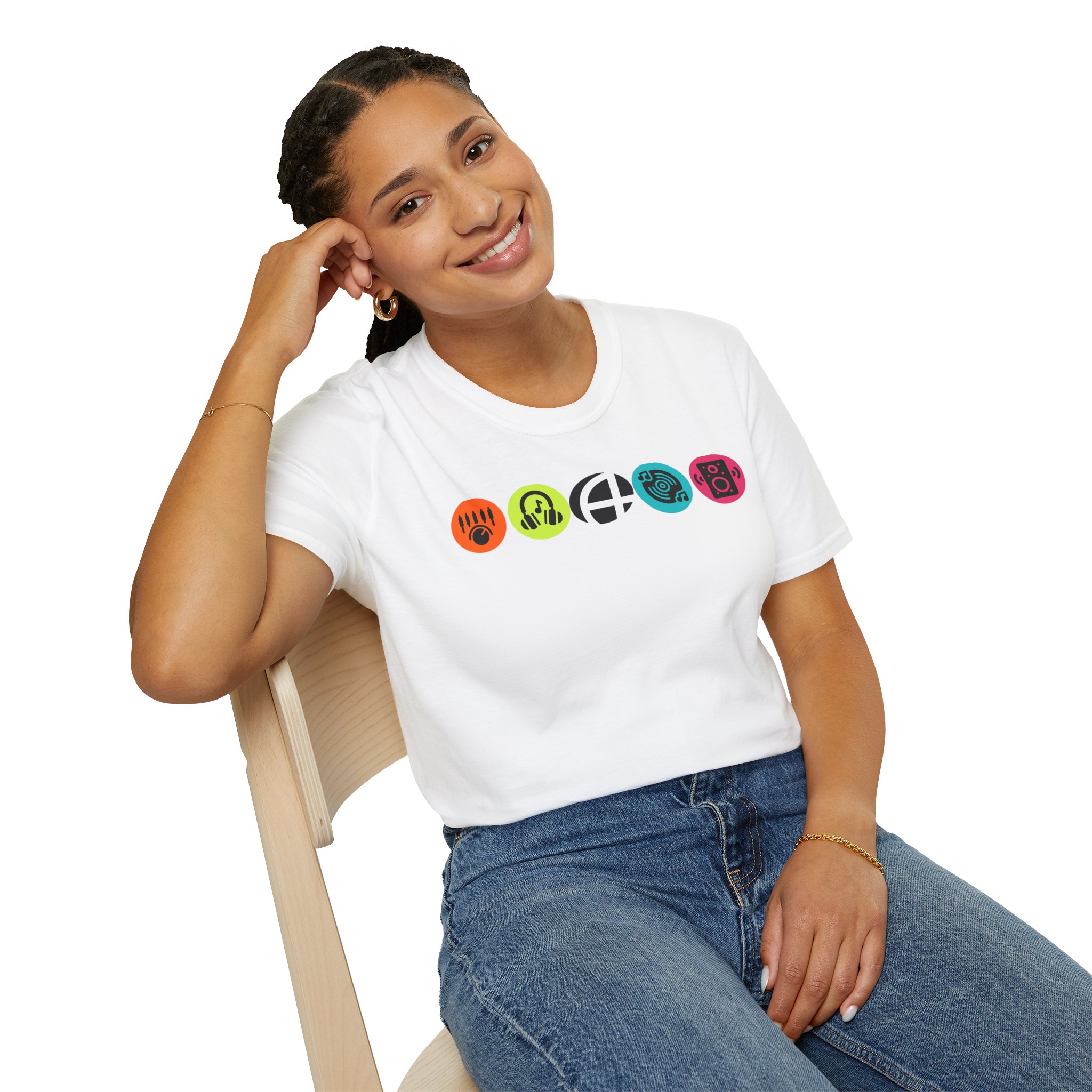 Music Icon Row T-Shirt — Colorful Band Equipment Graphic Tee - Image 16