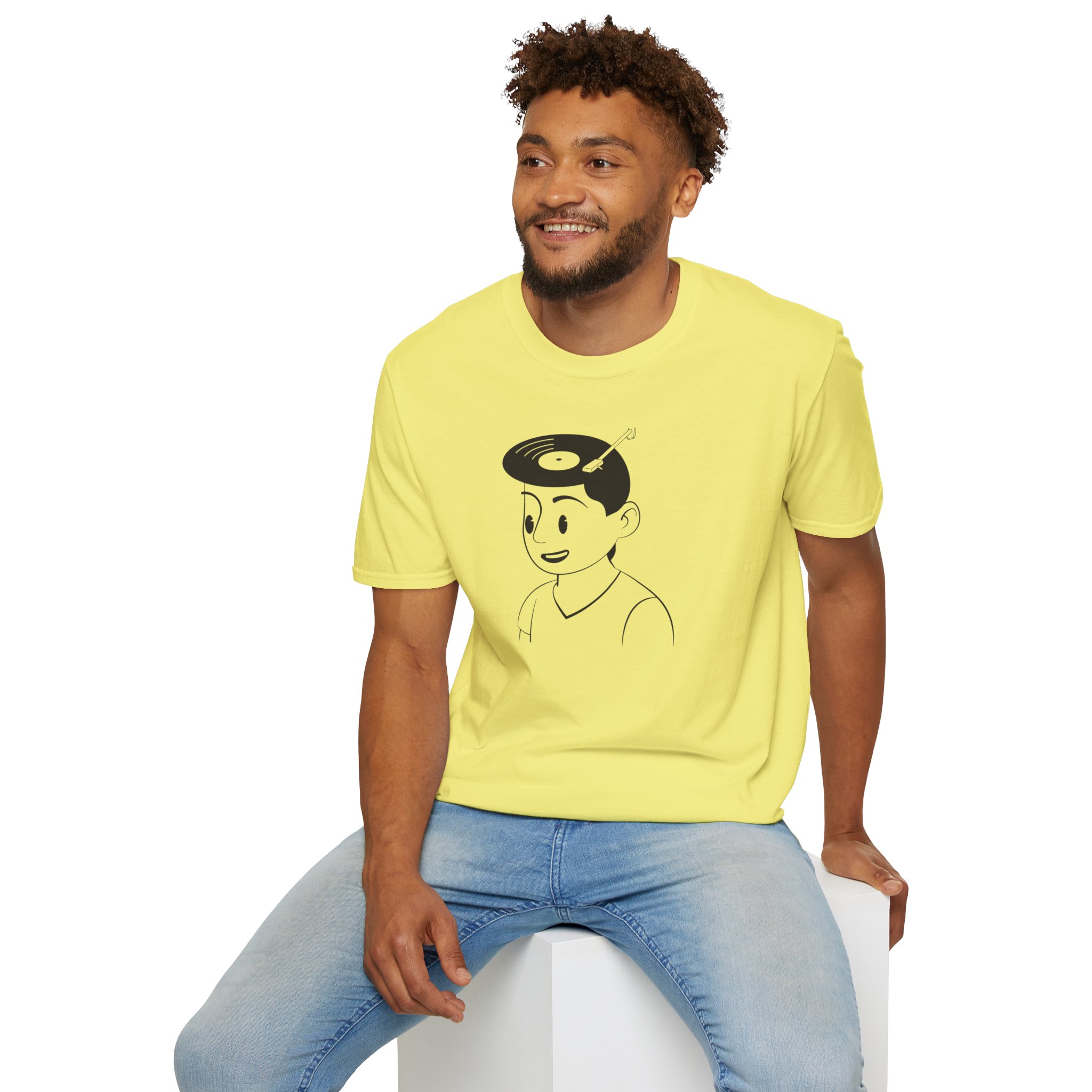 Retro Vinyl Head Illustration T-Shirt - Image 56