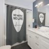 No Music No Life Shower Curtain — Guitar Pick Design with Heartbeat for Music Lovers - Thumbnail Image 1