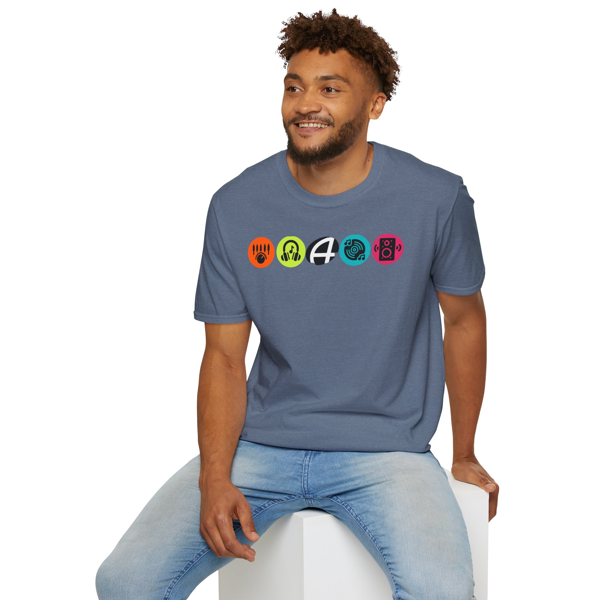 Music Icon Row T-Shirt — Colorful Band Equipment Graphic Tee - Image 80
