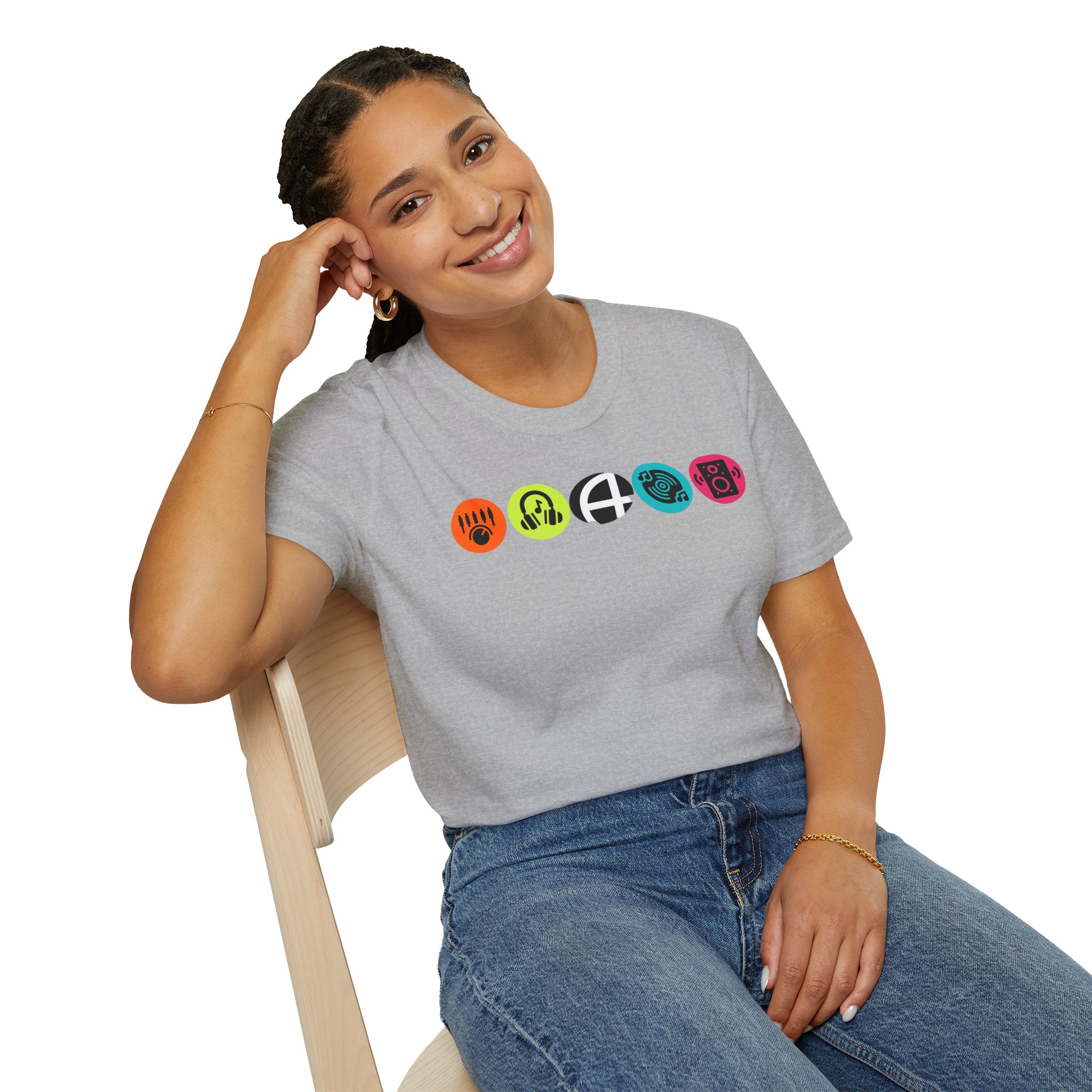 Music Icon Row T-Shirt — Colorful Band Equipment Graphic Tee - Image 25