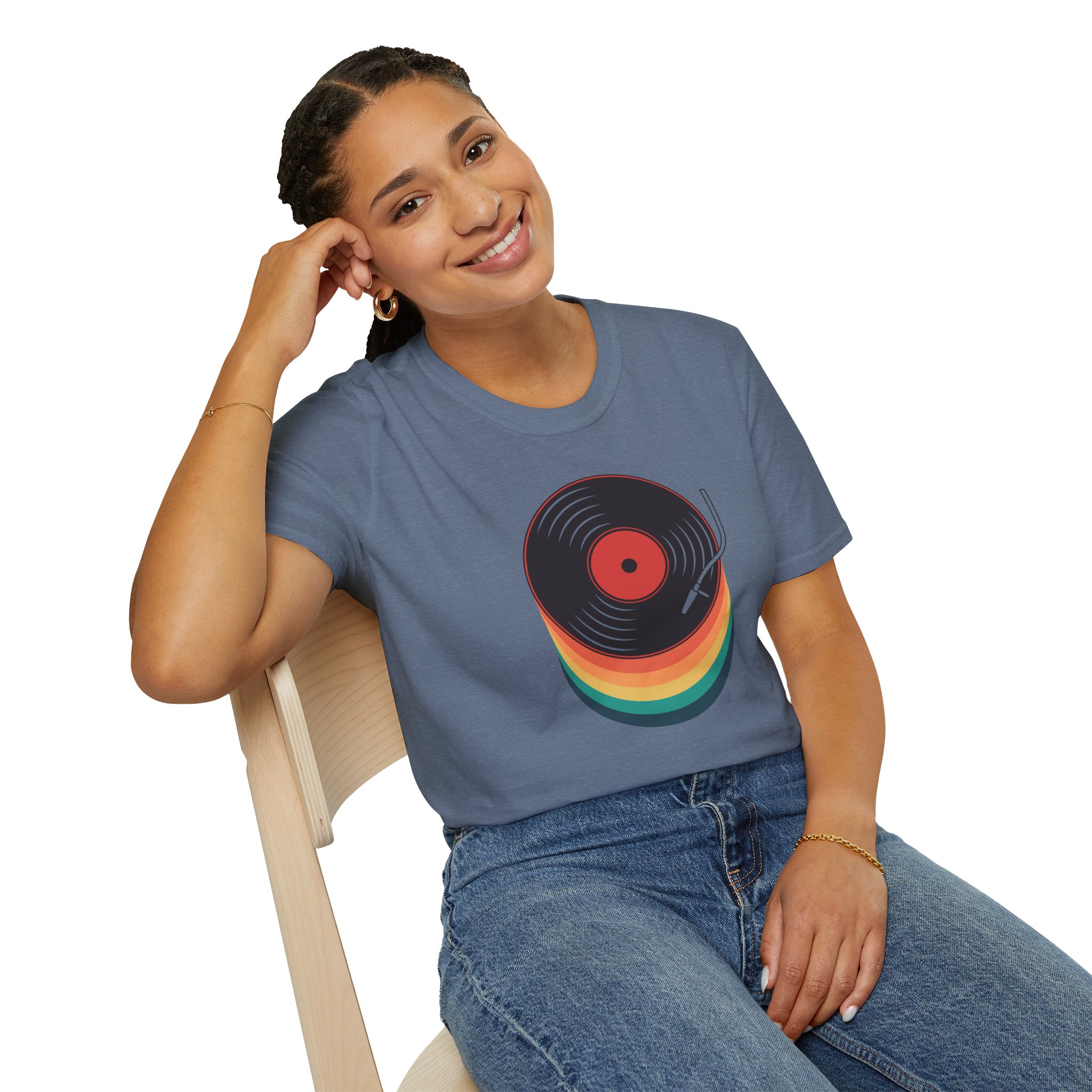 Retro Vinyl Record T-Shirt — Rainbow Stack Turntable Tee - Image 8