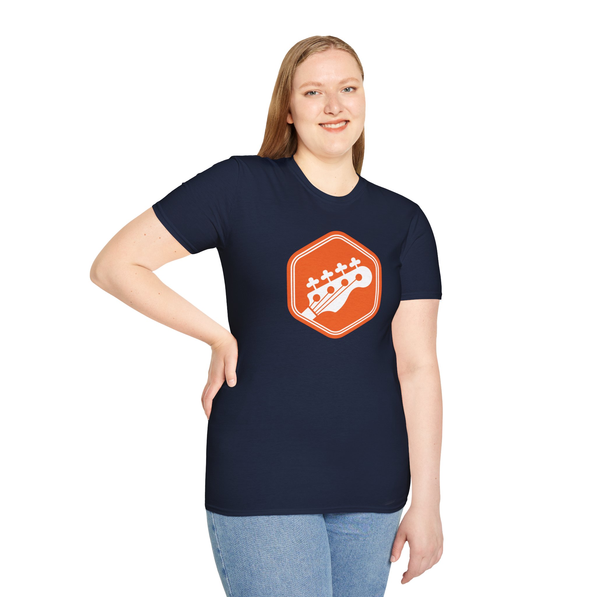 Orange Bass Guitar Badge T-Shirt — Retro Musician Tee for Bass Players - Image 95