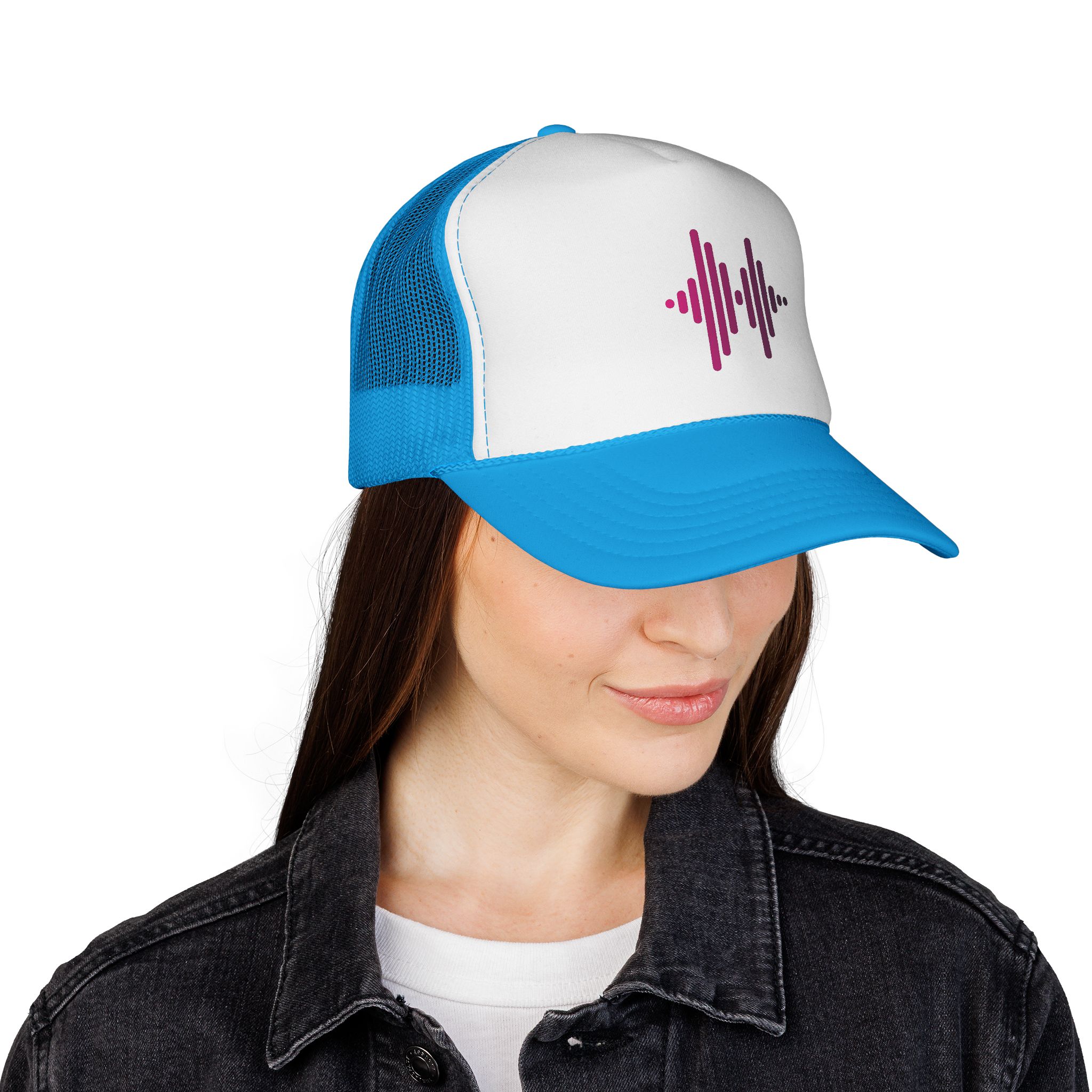 Soundwave Trucker Cap — Pink Gradient Audio Logo Mesh Hat - Image 14