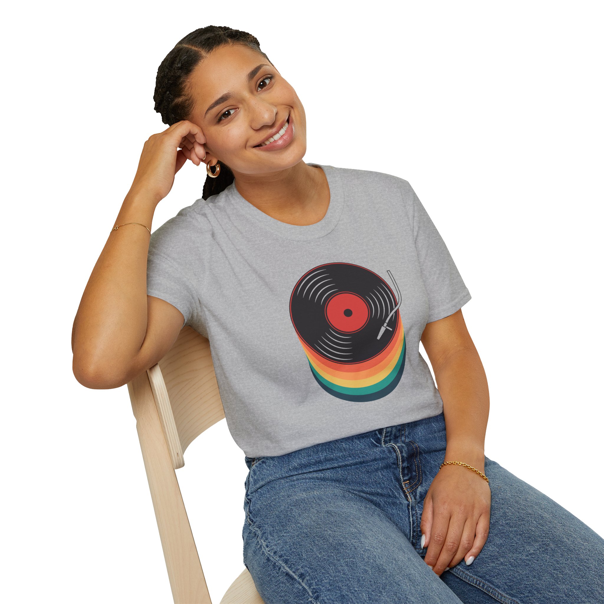 Retro Vinyl Record T-Shirt — Rainbow Stack Turntable Tee - Image 58