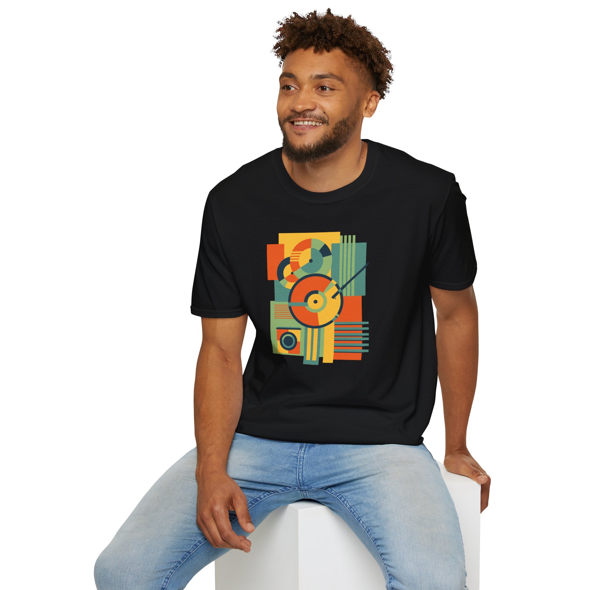 Retro Geometric Vinyl Record T-Shirt — Vintage Music Graphic Tee - Image 29