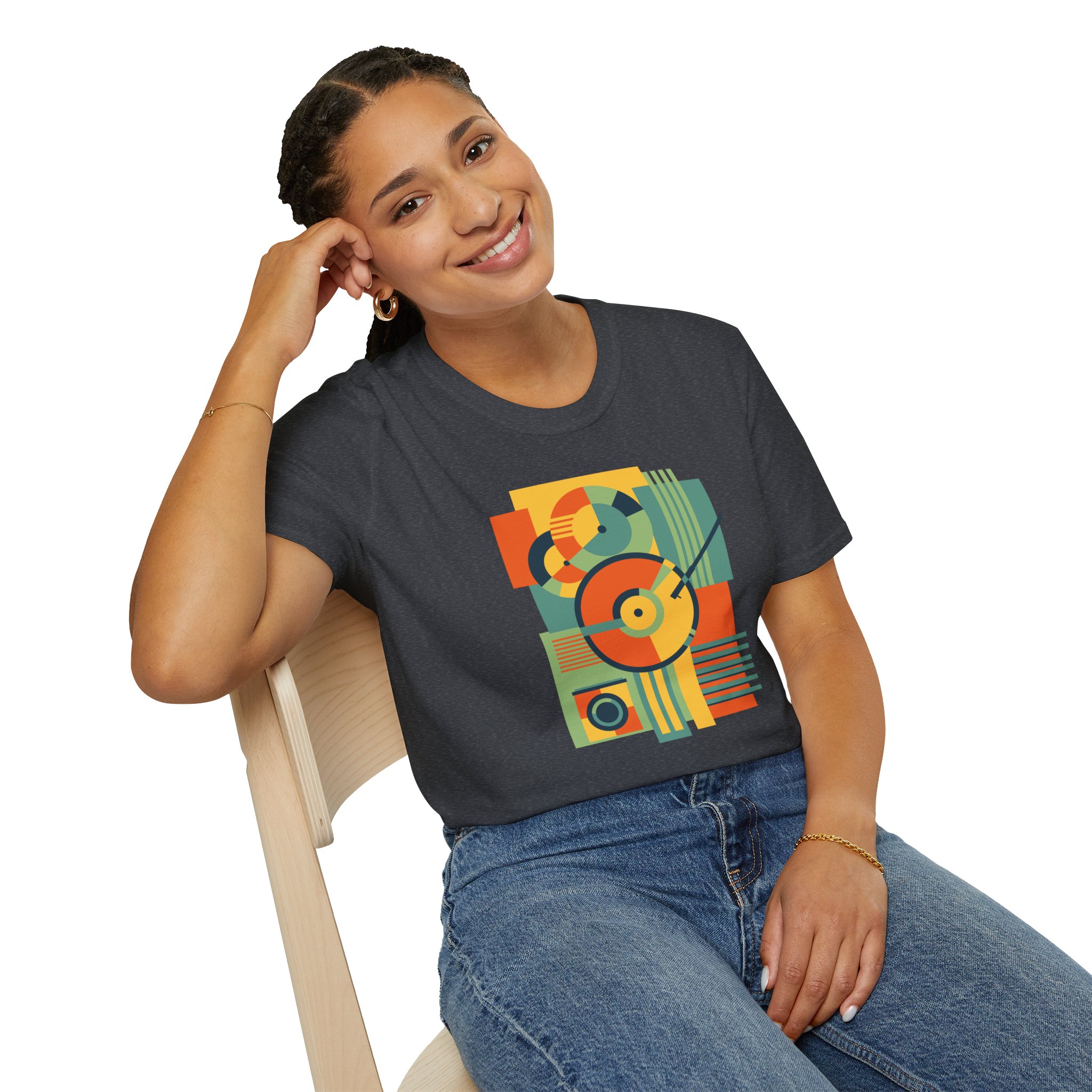 Retro Geometric Vinyl Record T-Shirt - Image 111