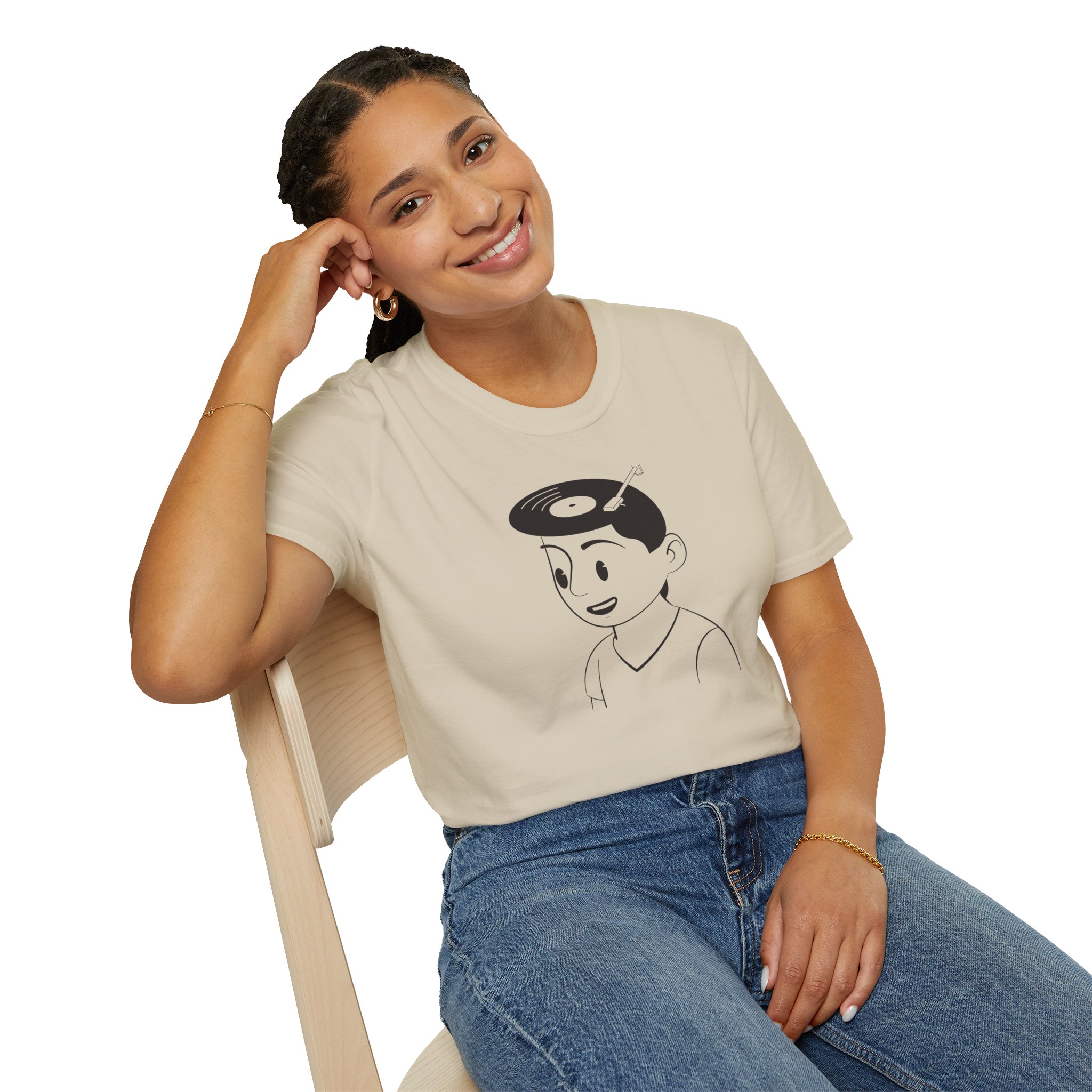 Retro Vinyl Head Illustration T-Shirt - Image 23