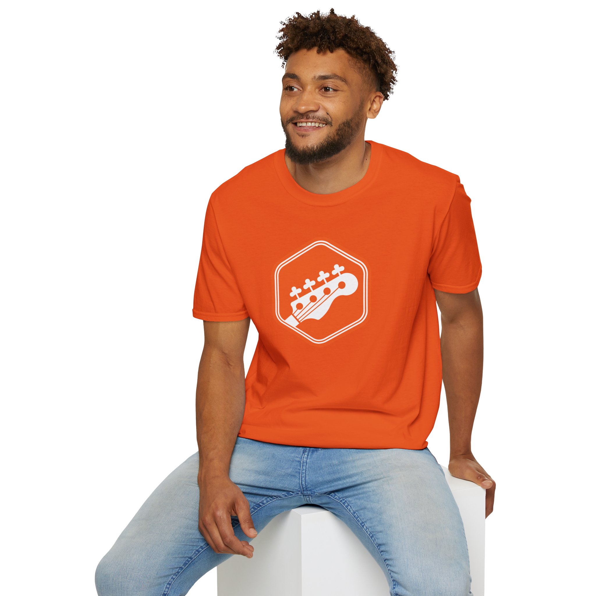 Orange Bass Guitar Badge T-Shirt — Retro Musician Tee for Bass Players - Image 43