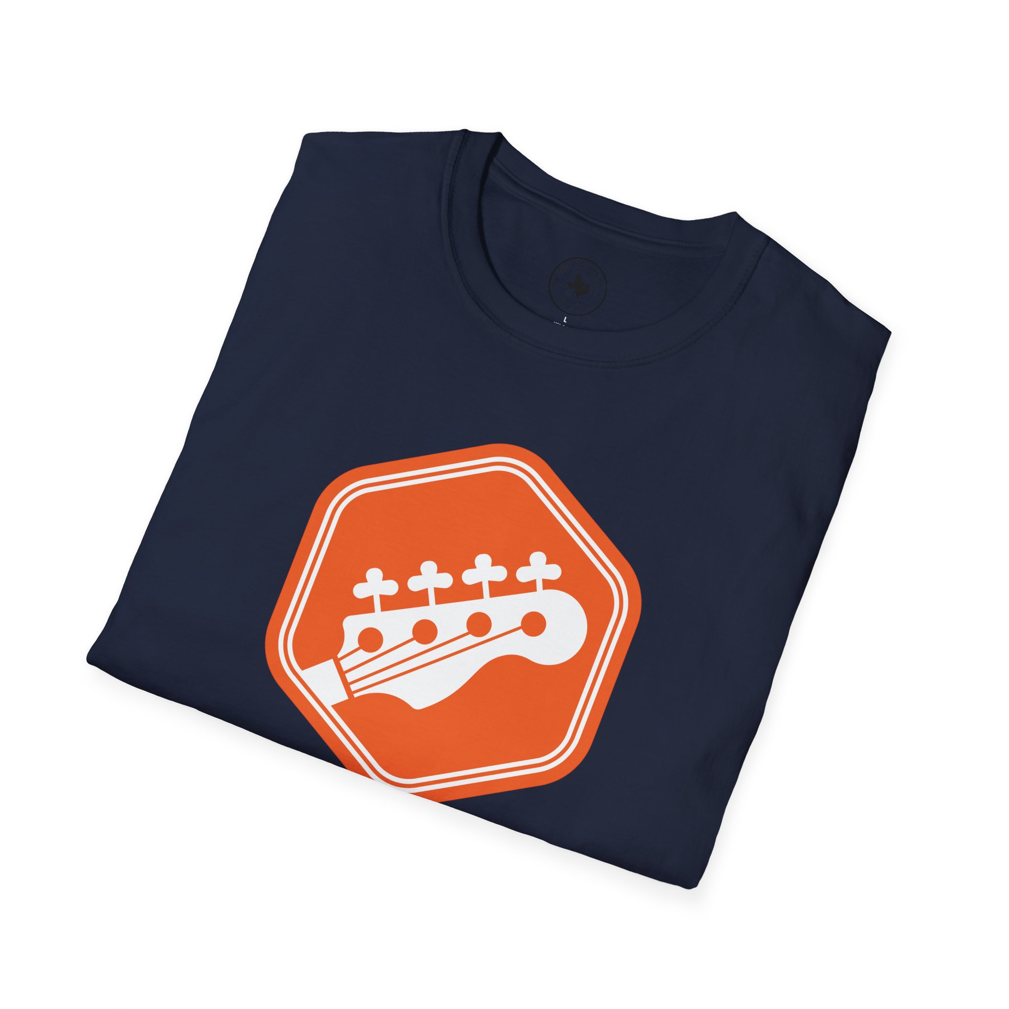 Orange Bass Guitar Badge T-Shirt — Retro Musician Tee for Bass Players - Image 94