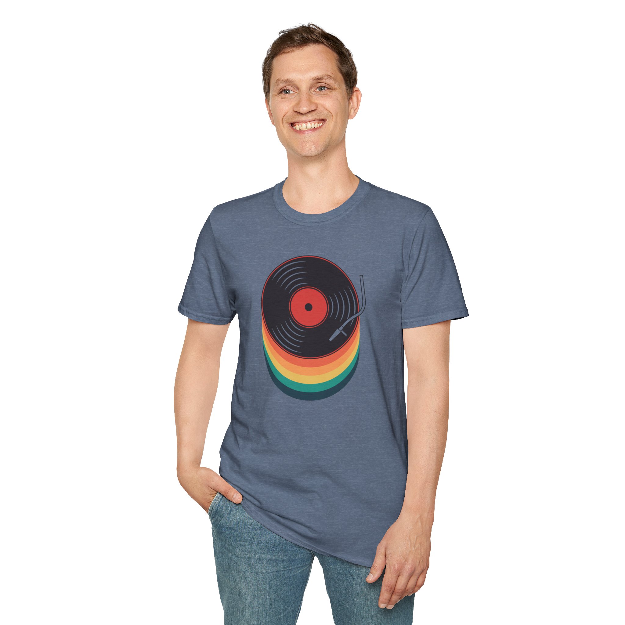 Retro Vinyl Record T-Shirt — Rainbow Stack Turntable Tee - Image 7