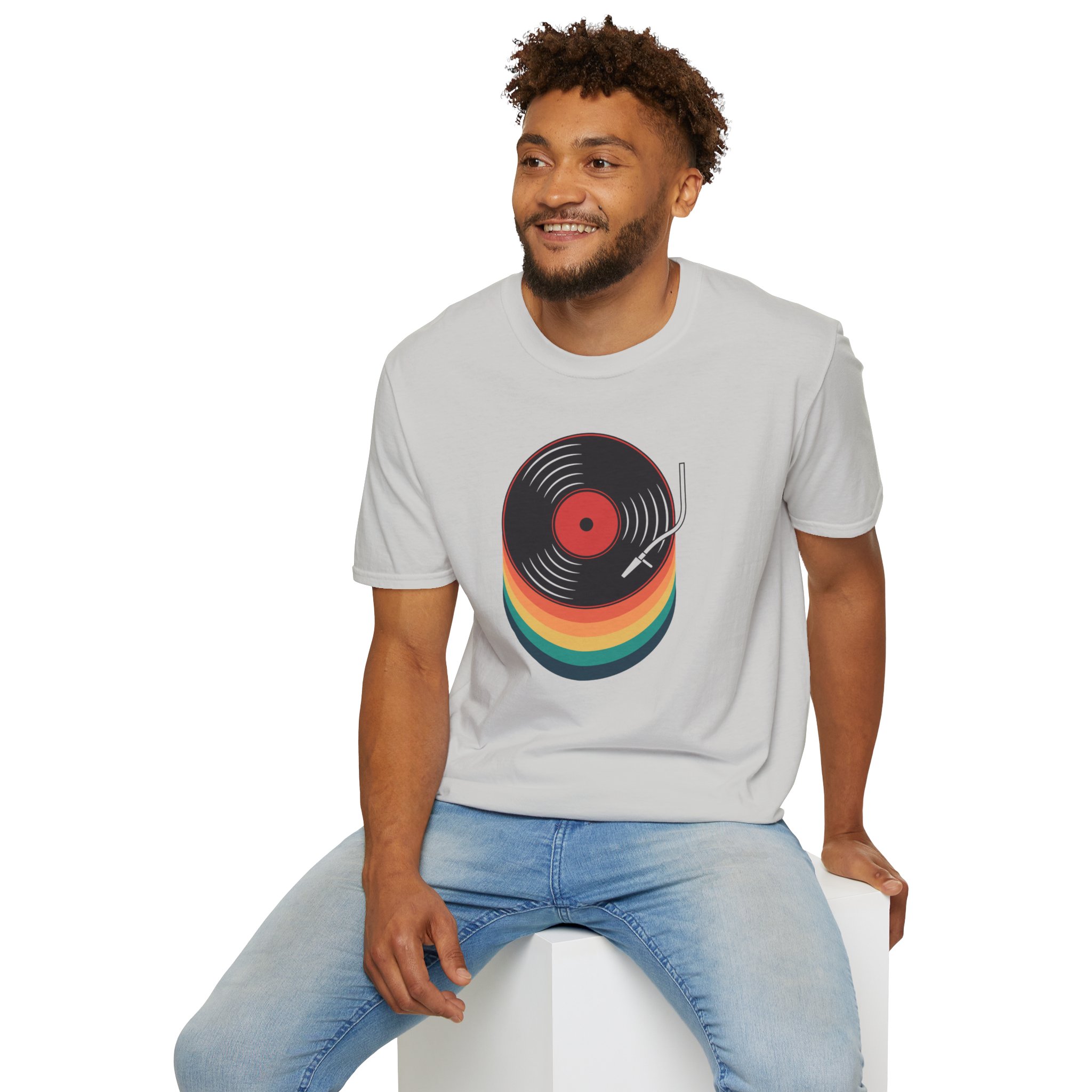 Retro Vinyl Record T-Shirt — Rainbow Stack Turntable Tee - Image 47