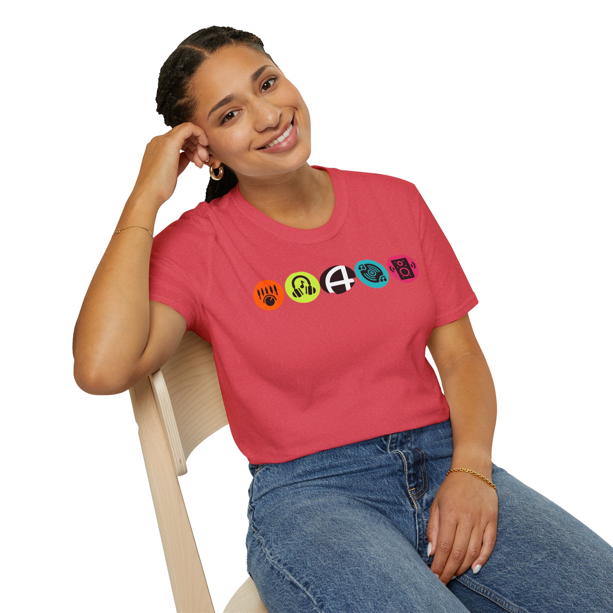 Music Icon Row T-Shirt — Colorful Band Equipment Graphic Tee - Image 106