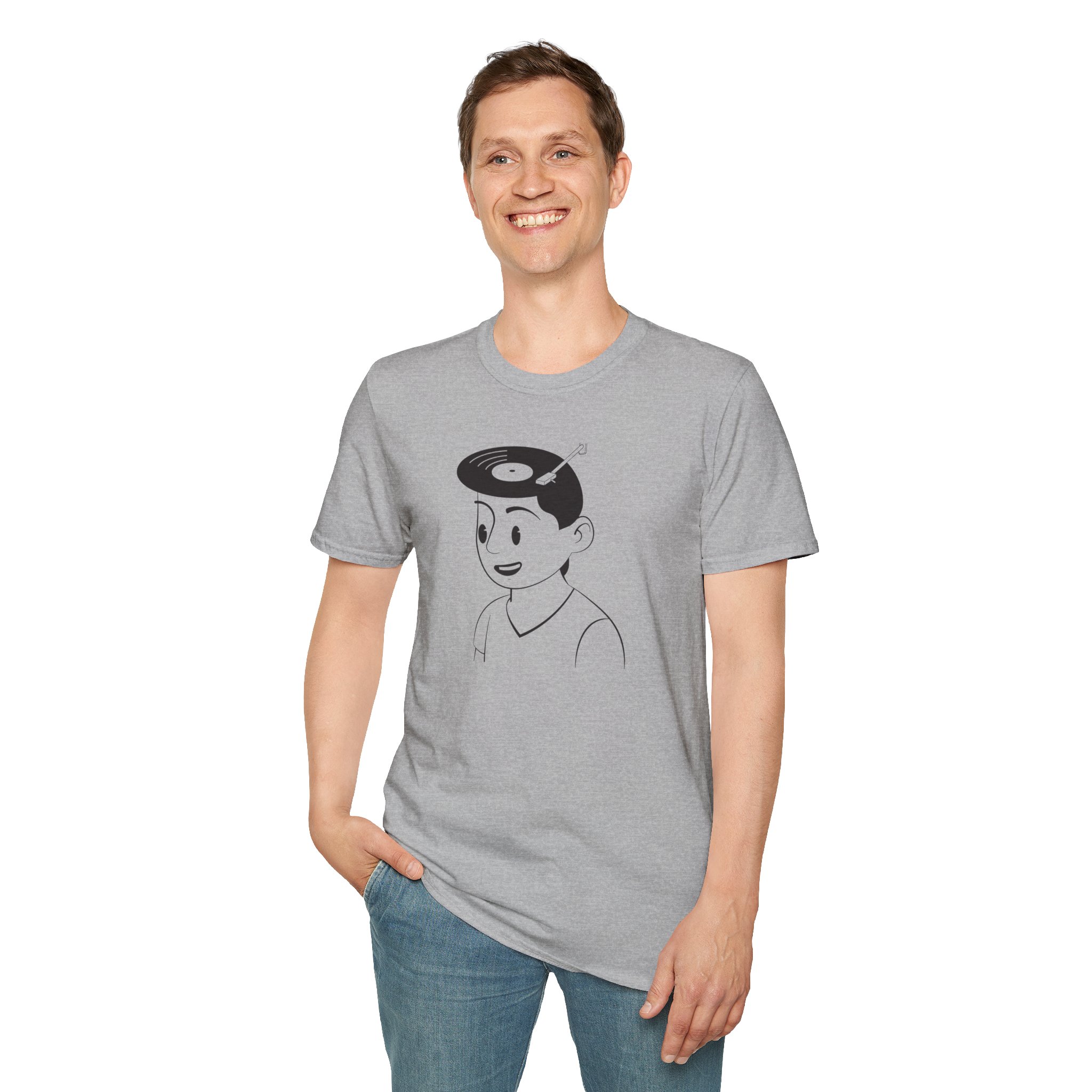 Retro Vinyl Head Illustration T-Shirt - Image 38