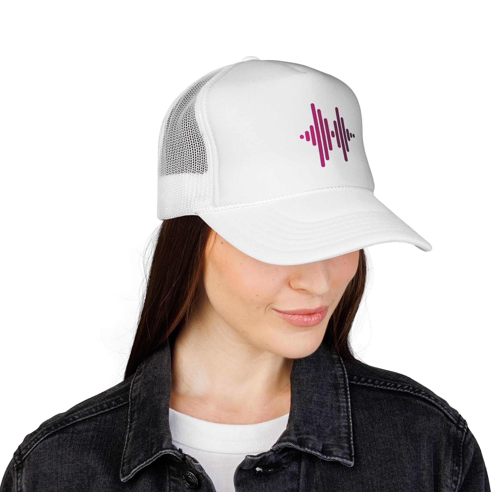 Soundwave Trucker Cap — Pink Gradient Audio Logo Mesh Hat - Image 49