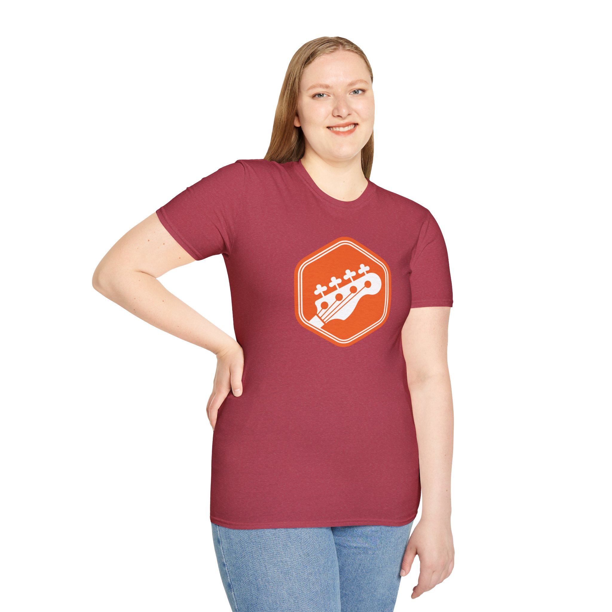 Orange Bass Guitar Badge T-Shirt — Retro Musician Tee for Bass Players - Image 122
