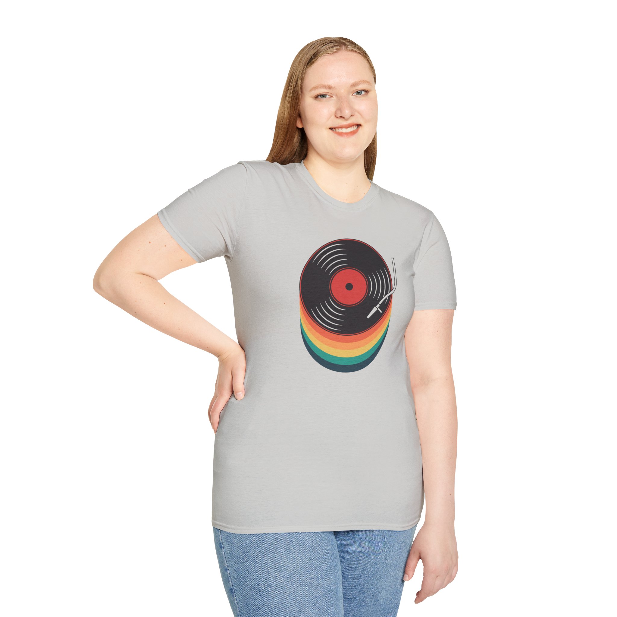 Retro Vinyl Record T-Shirt — Rainbow Stack Turntable Tee - Image 45