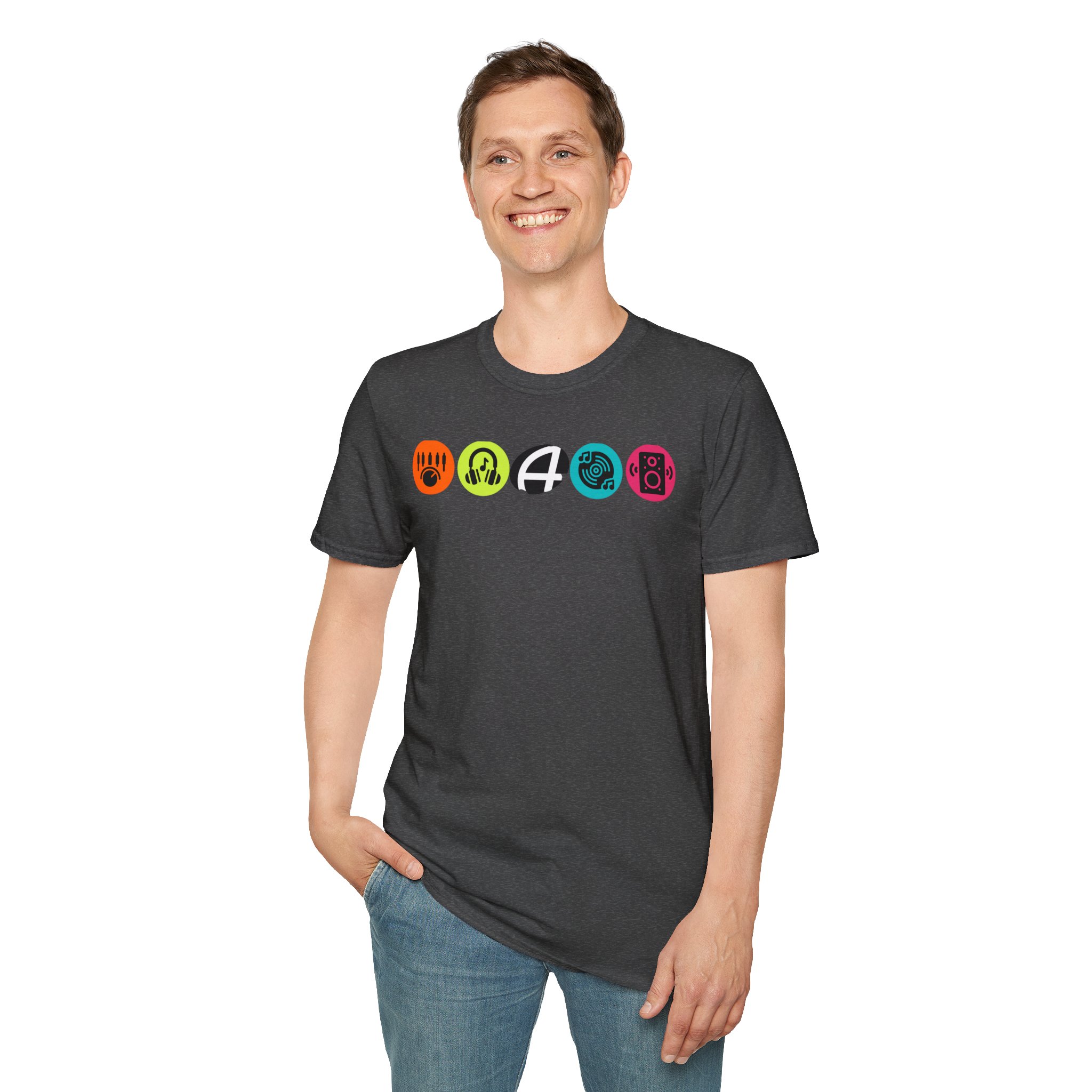 Music Icon Row T-Shirt — Colorful Band Equipment Graphic Tee - Image 69