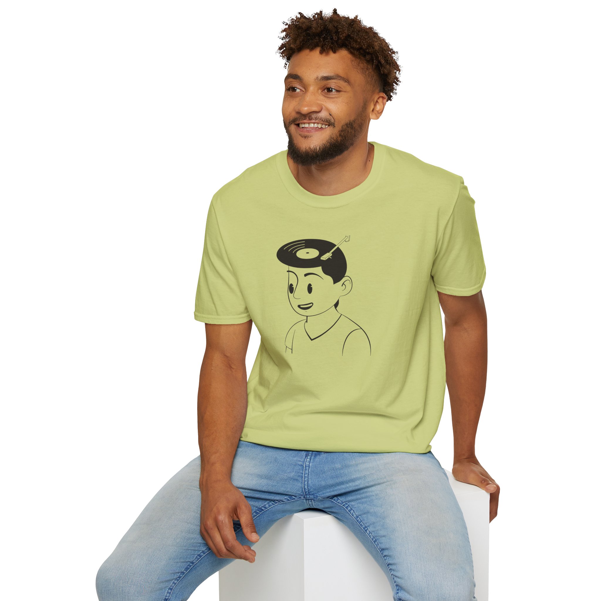 Retro Vinyl Head Illustration T-Shirt - Image 64