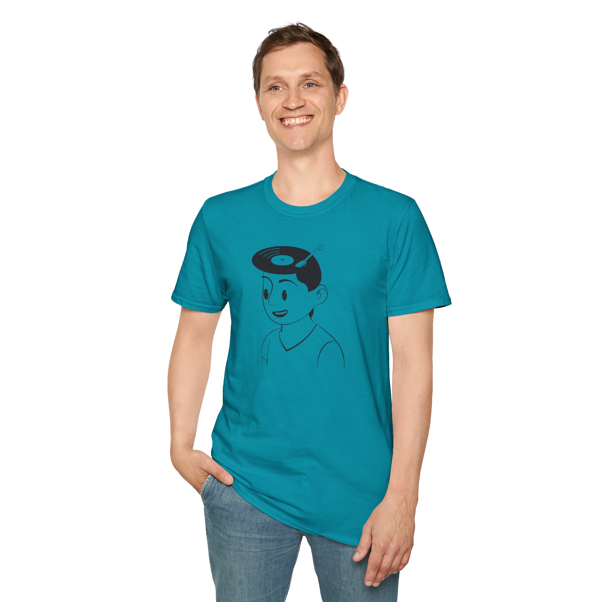 Retro Vinyl Head Illustration T-Shirt - Image 94