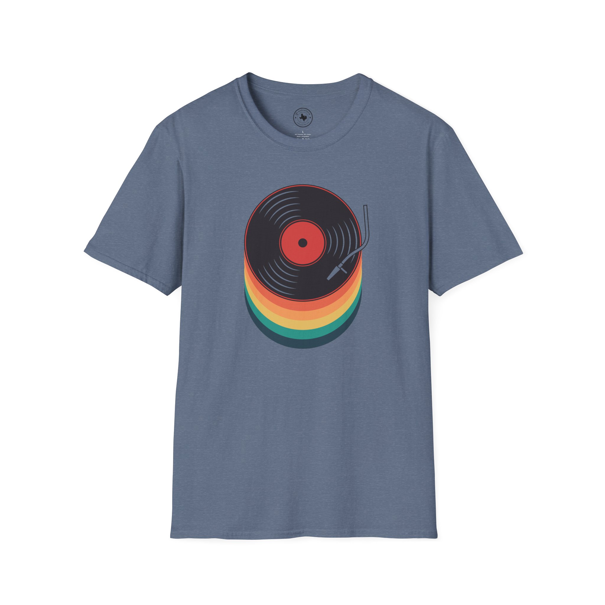 Retro Vinyl Record T-Shirt — Rainbow Stack Turntable Tee - Image 2