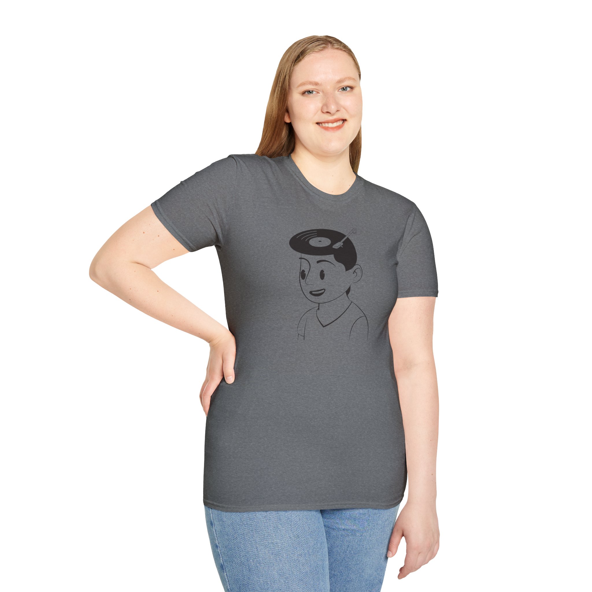 Retro Vinyl Head Illustration T-Shirt - Image 77