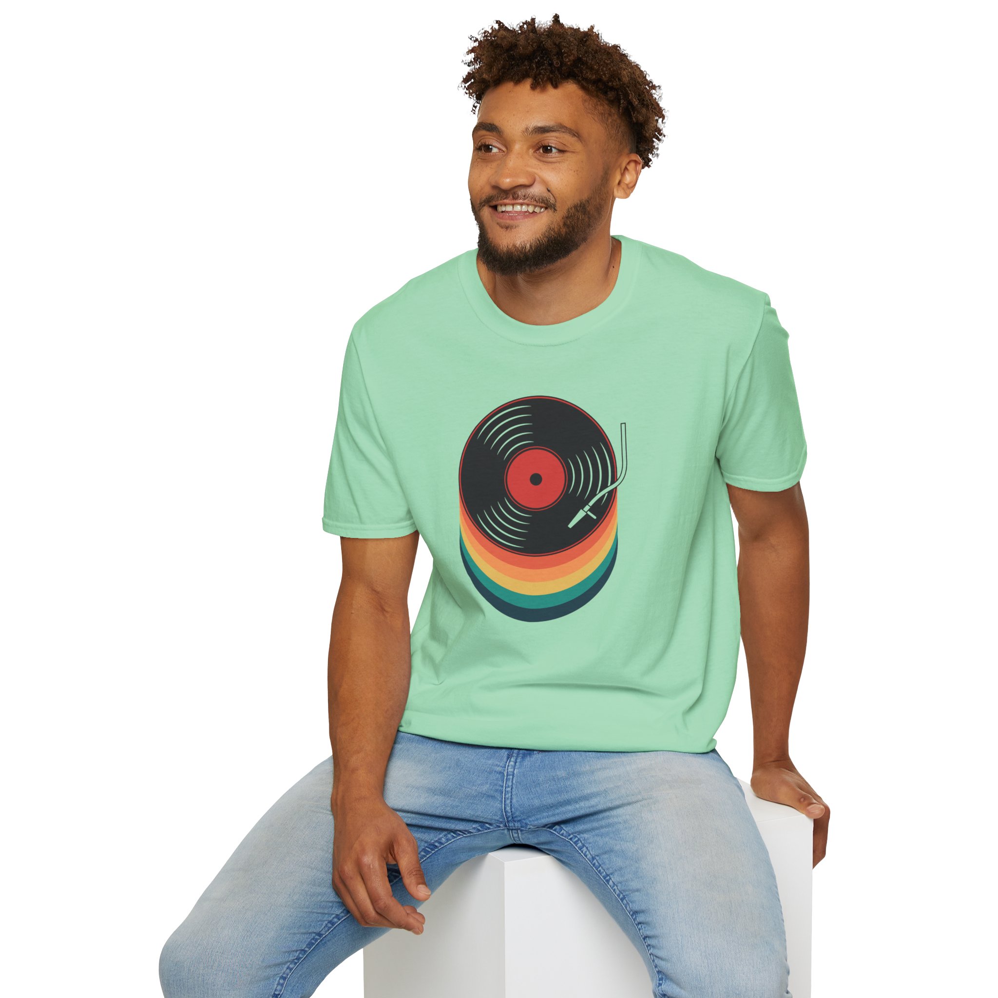 Retro Vinyl Record T-Shirt — Rainbow Stack Turntable Tee - Image 107