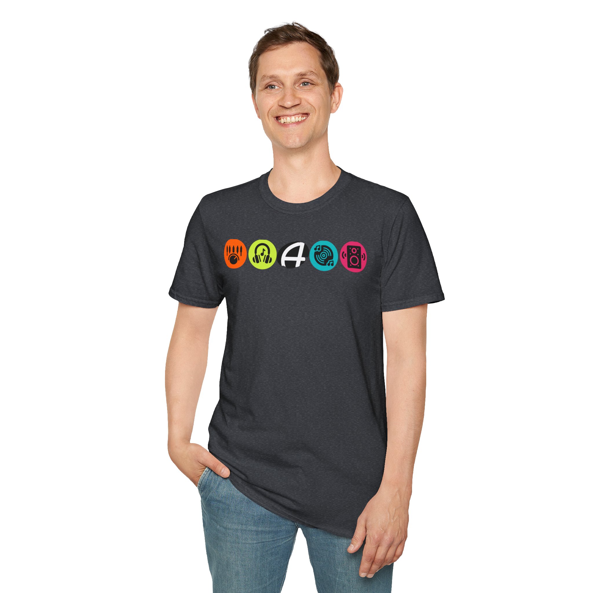 Music Icon Row T-Shirt — Colorful Band Equipment Graphic Tee - Image 87