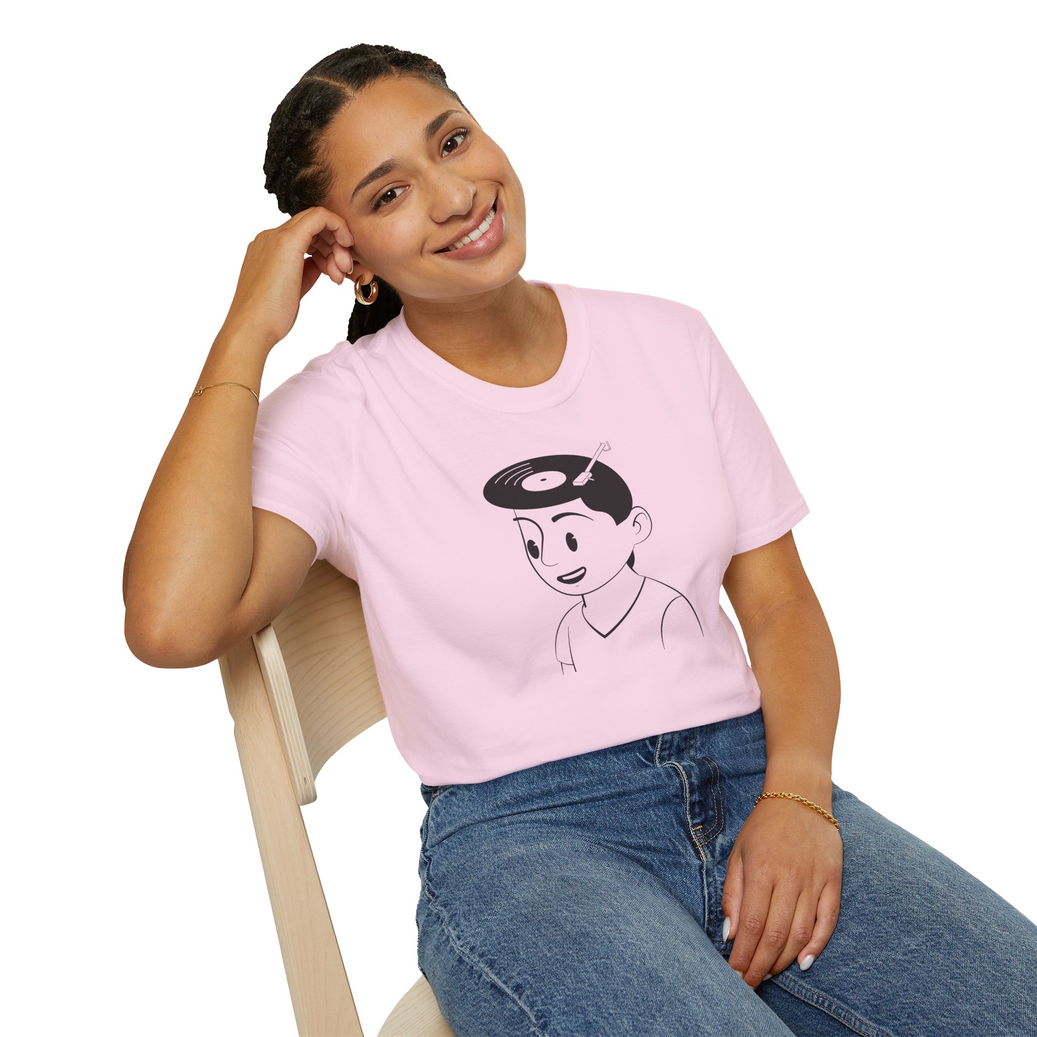 Retro Vinyl Head Illustration T-Shirt - Image 111