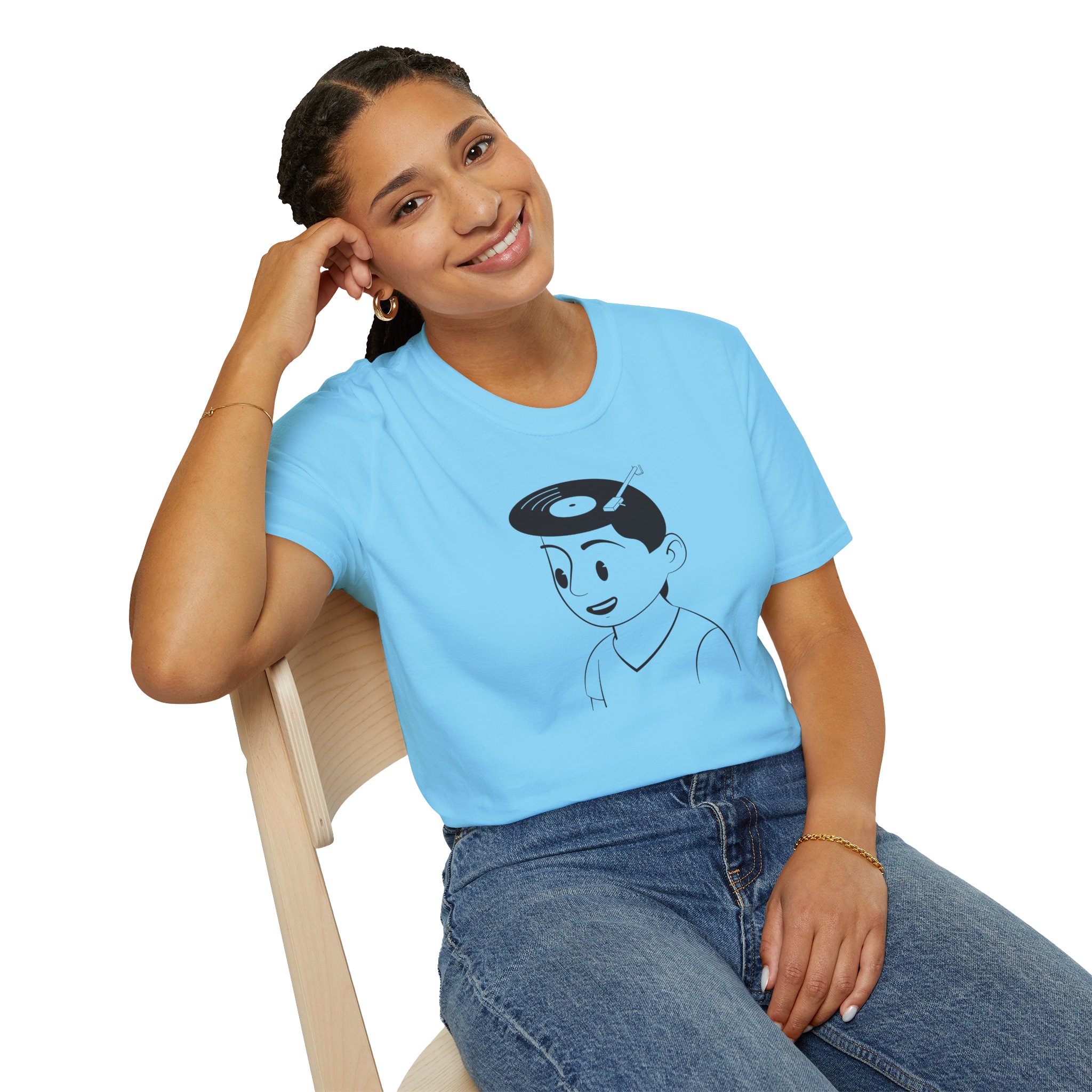Retro Vinyl Head Illustration T-Shirt - Image 103