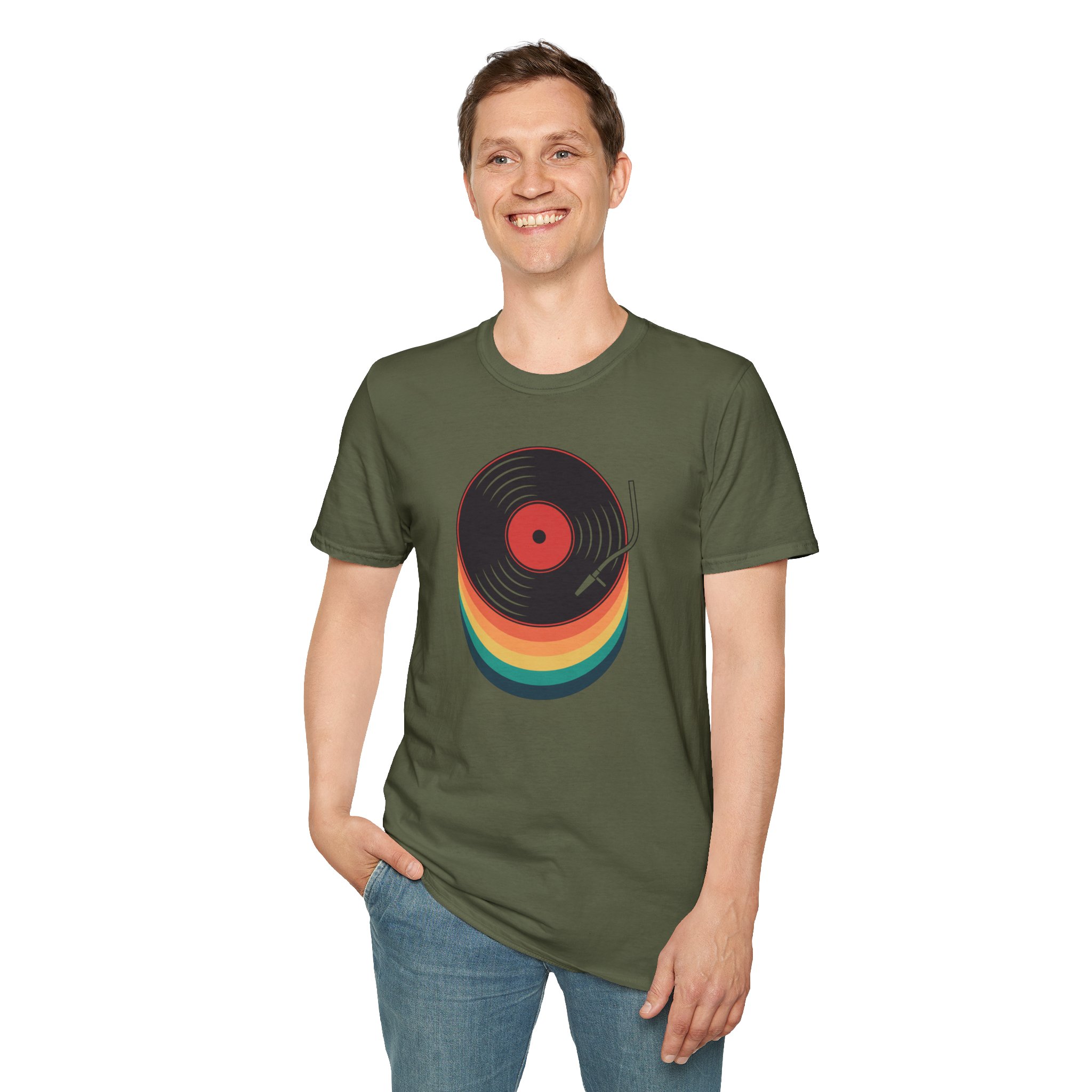 Retro Vinyl Record T-Shirt — Rainbow Stack Turntable Tee - Image 96