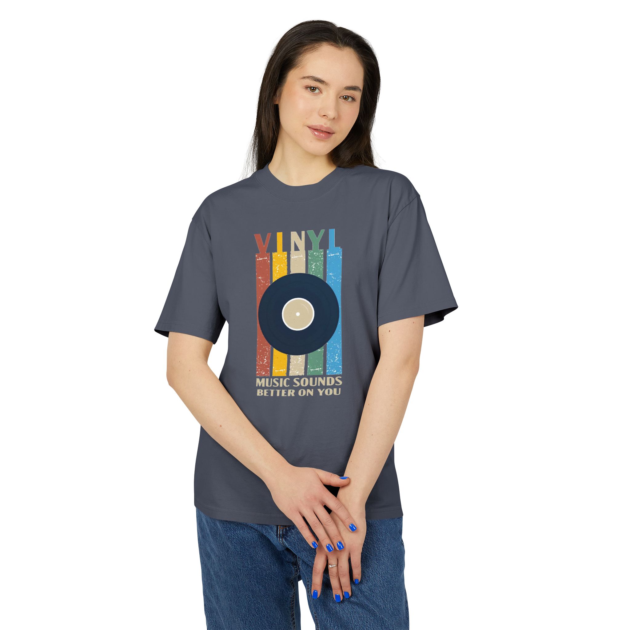 Vinyl Music Sounds Unisex Heavy Faded Tee - Image 3