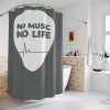 No Music No Life Shower Curtain — Guitar Pick Design with Heartbeat for Music Lovers - Thumbnail Image 4