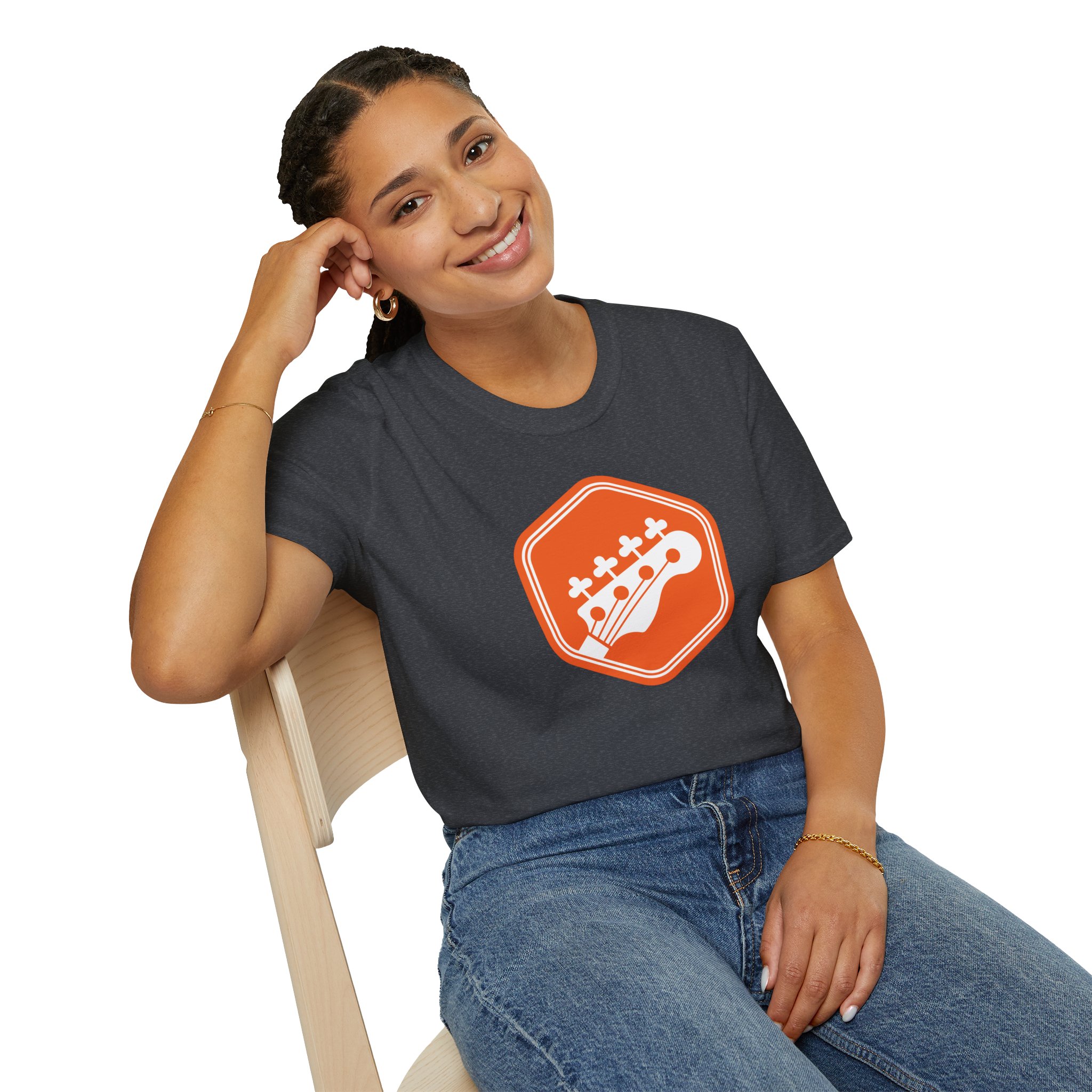 Orange Bass Guitar Badge T-Shirt — Retro Musician Tee for Bass Players - Image 89