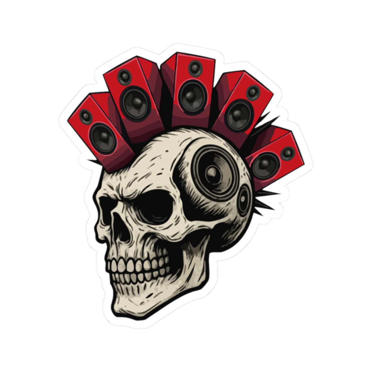 Skull Speaker Mohawk Sticker — Rock Music Kiss-Cut Sticker - Image 1