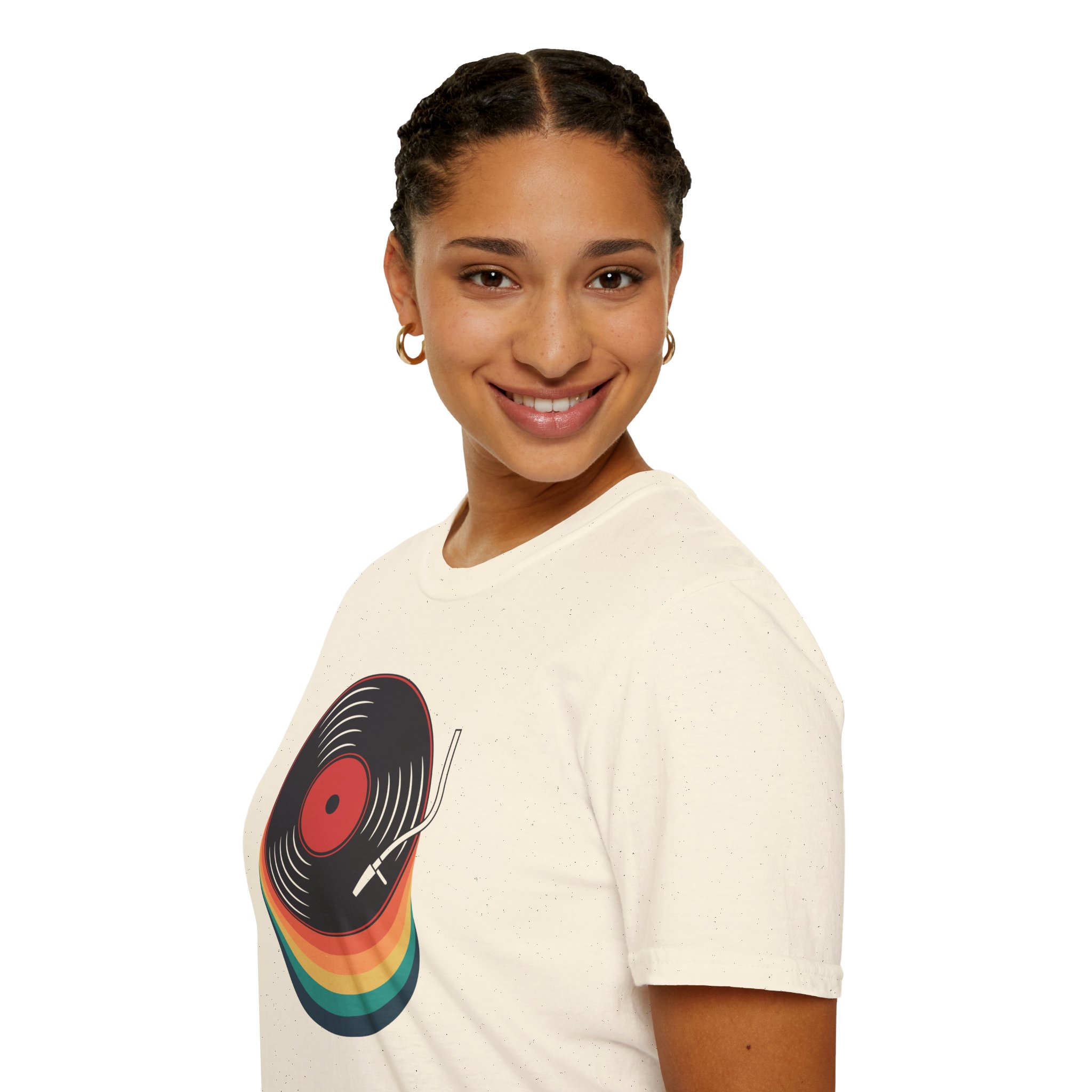 Retro Vinyl Record T-Shirt — Rainbow Stack Turntable Tee - Image 70