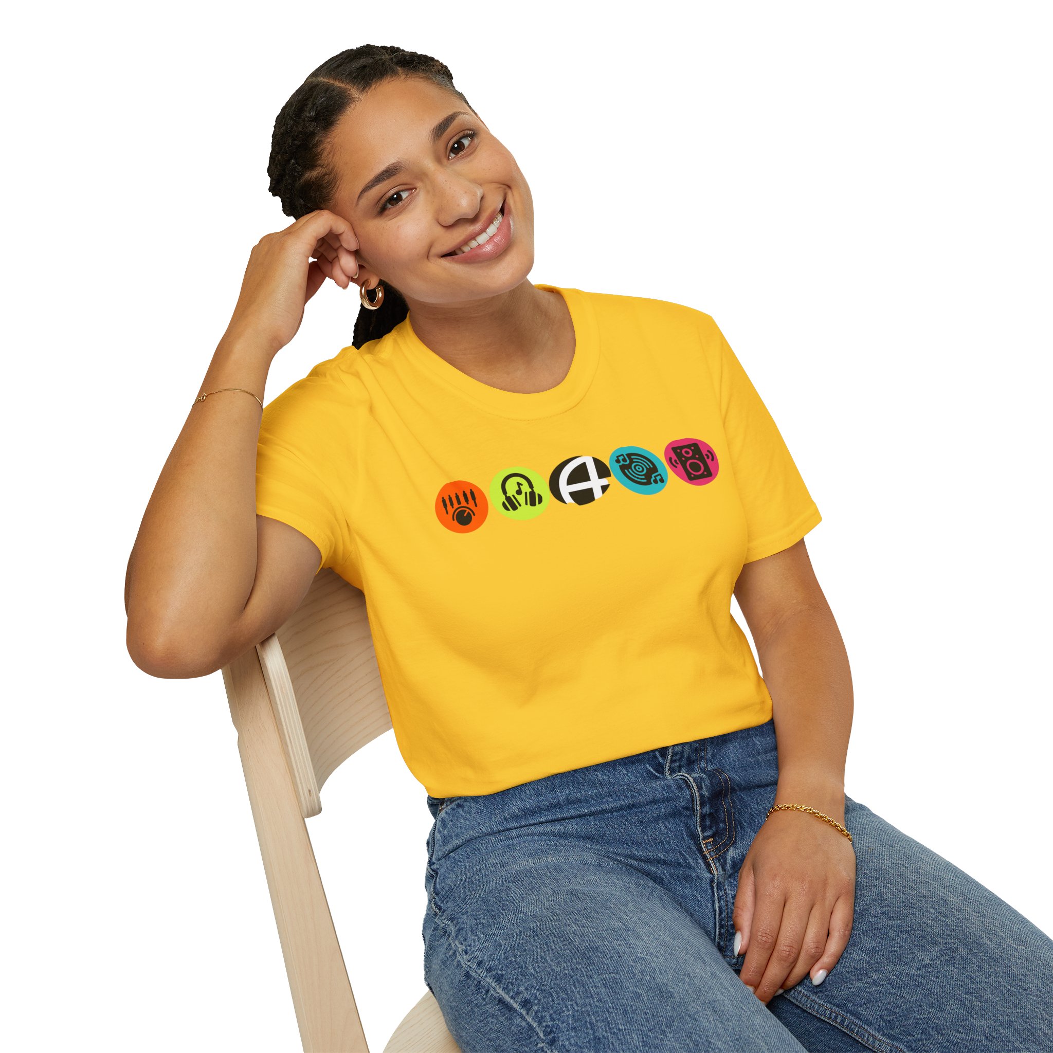 Music Icon Row T-Shirt — Colorful Band Equipment Graphic Tee - Image 52