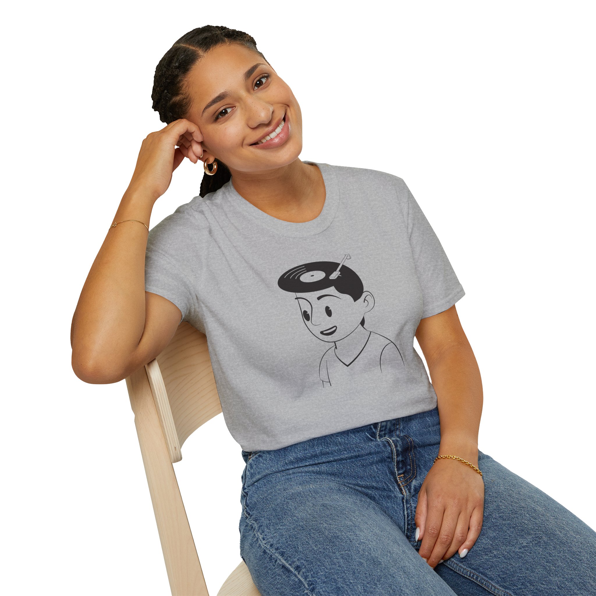 Retro Vinyl Head Illustration T-Shirt - Image 39