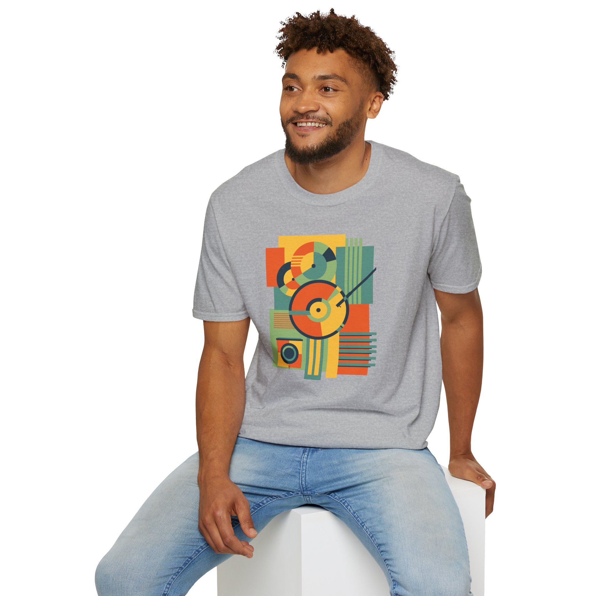 Retro Geometric Vinyl Record T-Shirt - Image 56