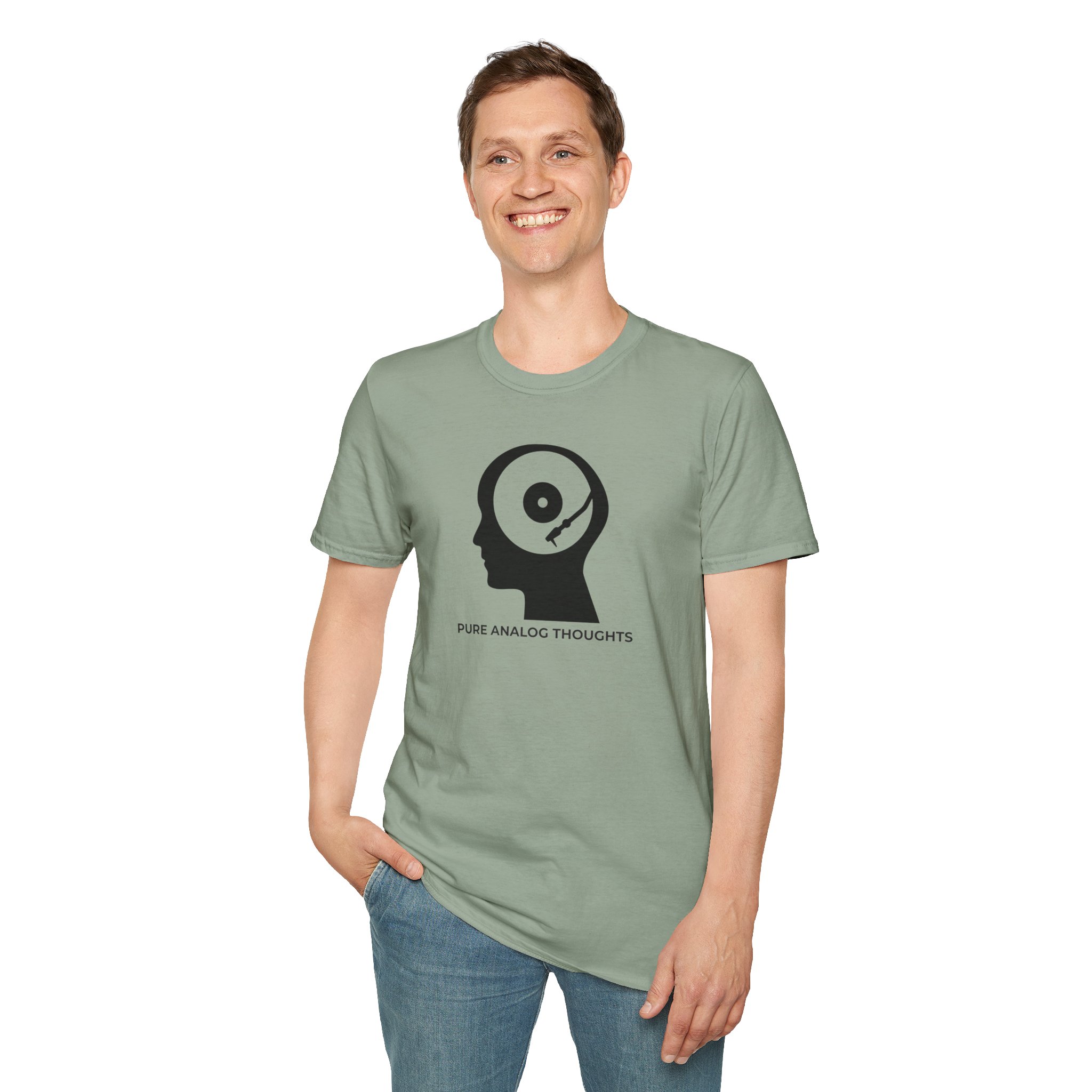 Analog Thoughts T-Shirt — 'Pure Analog Thoughts' Record Head Graphic Tee - Image 70