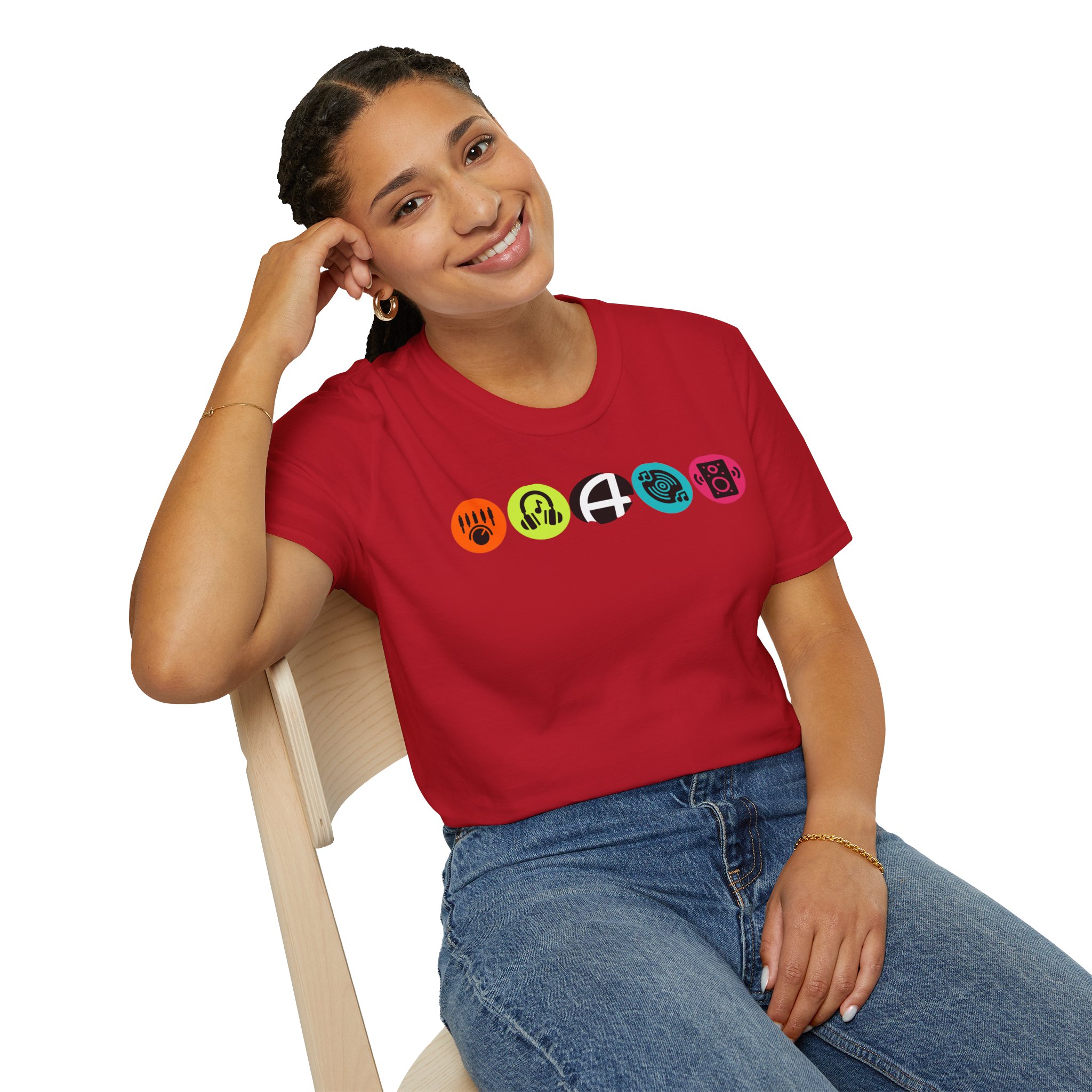 Music Icon Row T-Shirt — Colorful Band Equipment Graphic Tee - Image 124