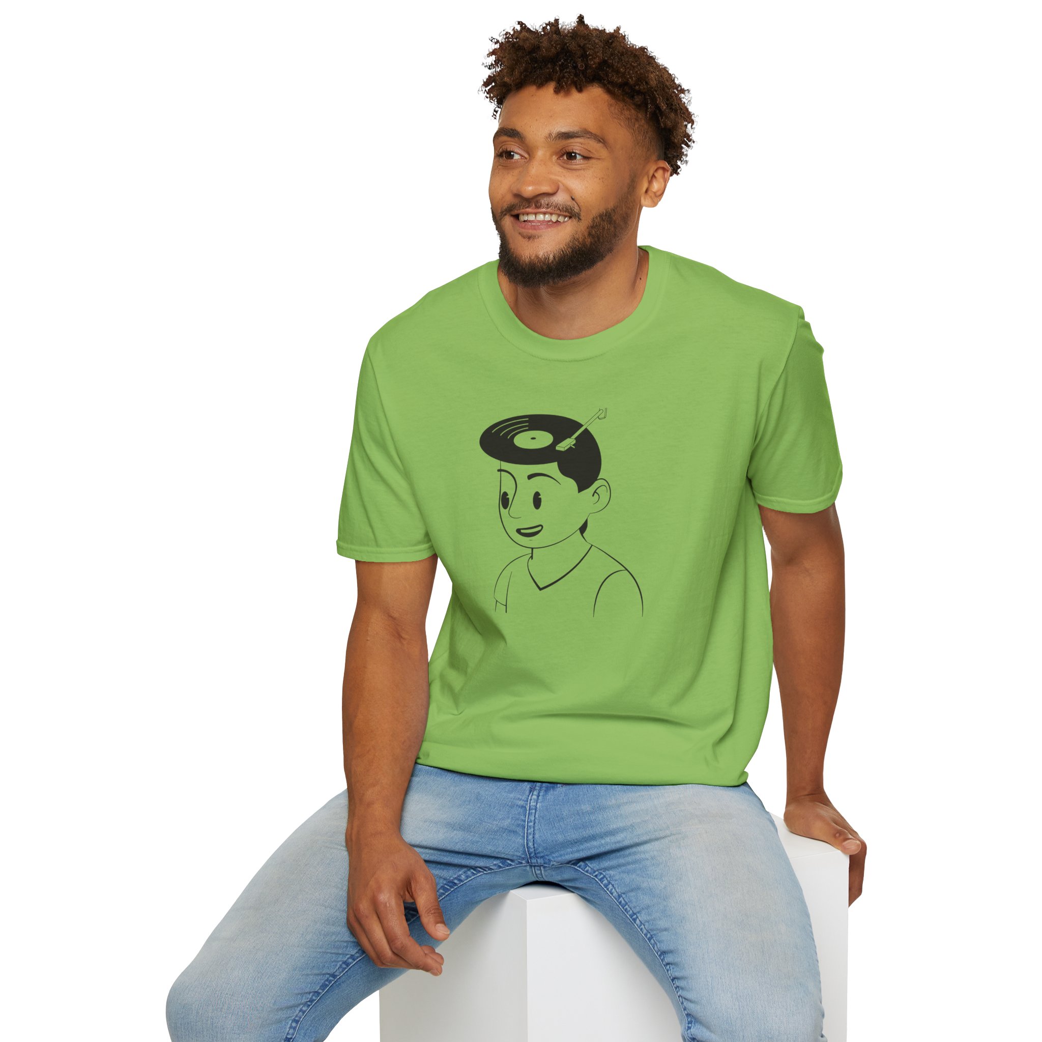 Retro Vinyl Head Illustration T-Shirt - Image 72