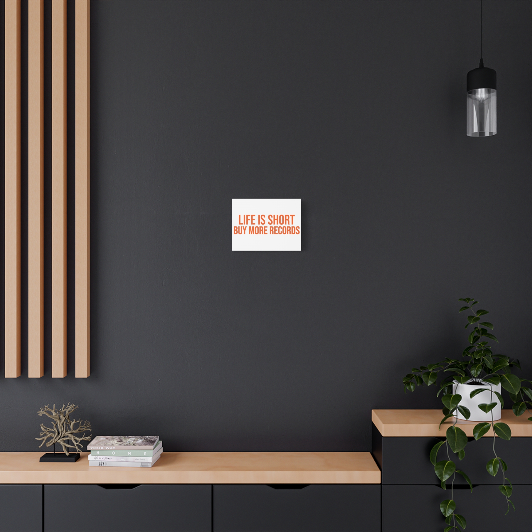 Canvas Wall Art - "Life Is Short, Buy More Records" Orange Typography - Image 4