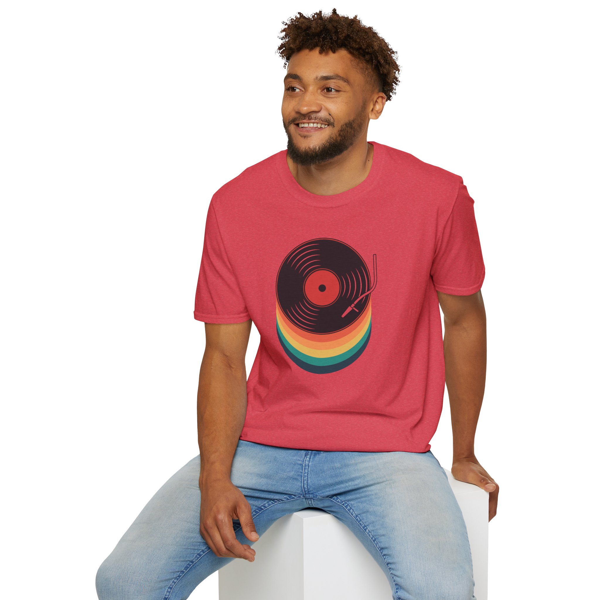 Retro Vinyl Record T-Shirt — Rainbow Stack Turntable Tee - Image 147