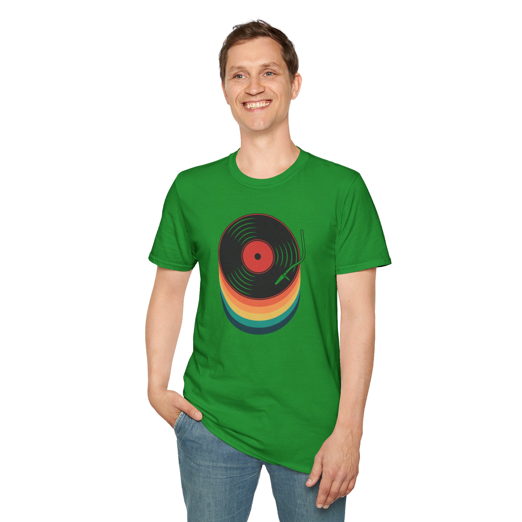 Retro Vinyl Record T-Shirt — Rainbow Stack Turntable Tee - Image 126