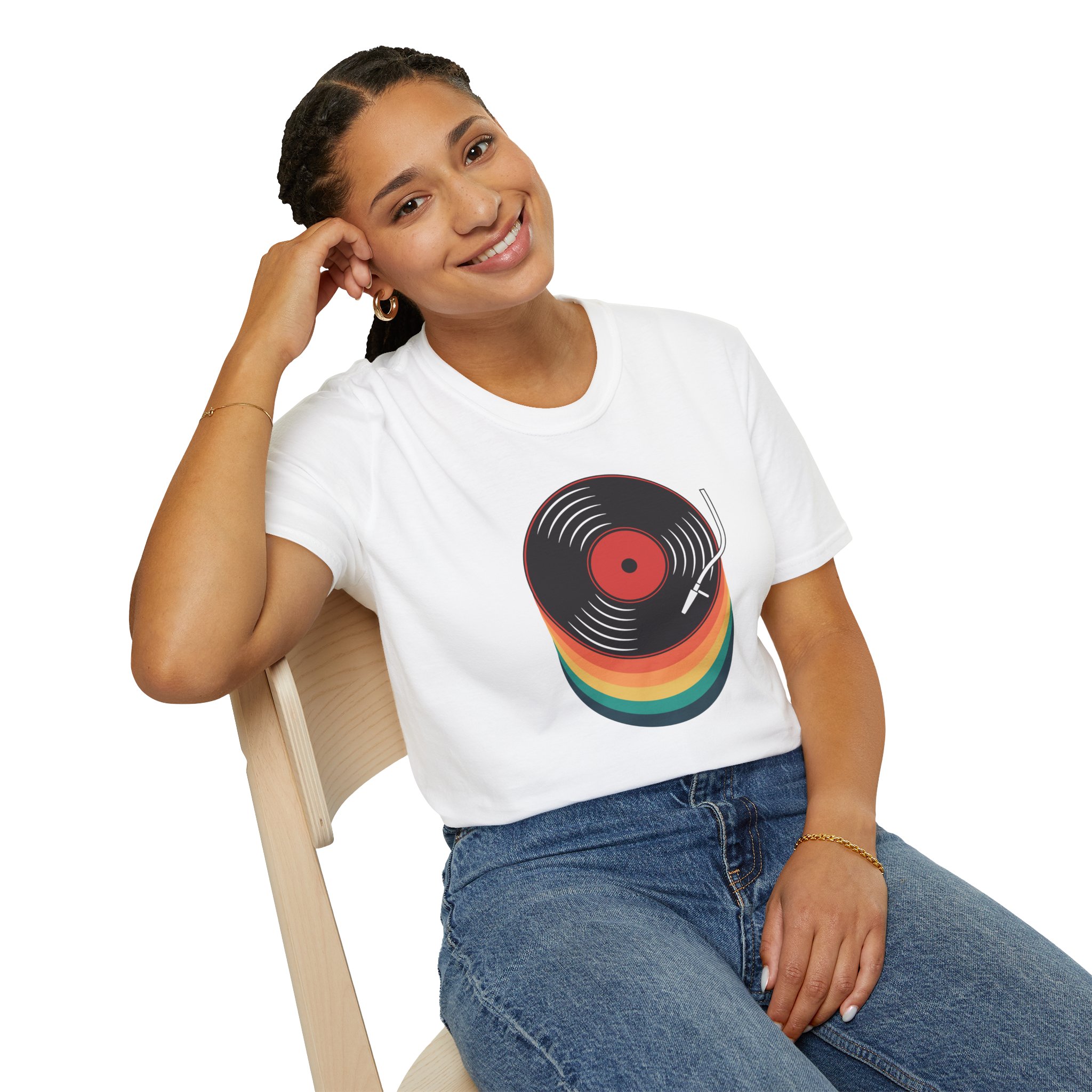 Retro Vinyl Record T-Shirt — Rainbow Stack Turntable Tee - Image 18