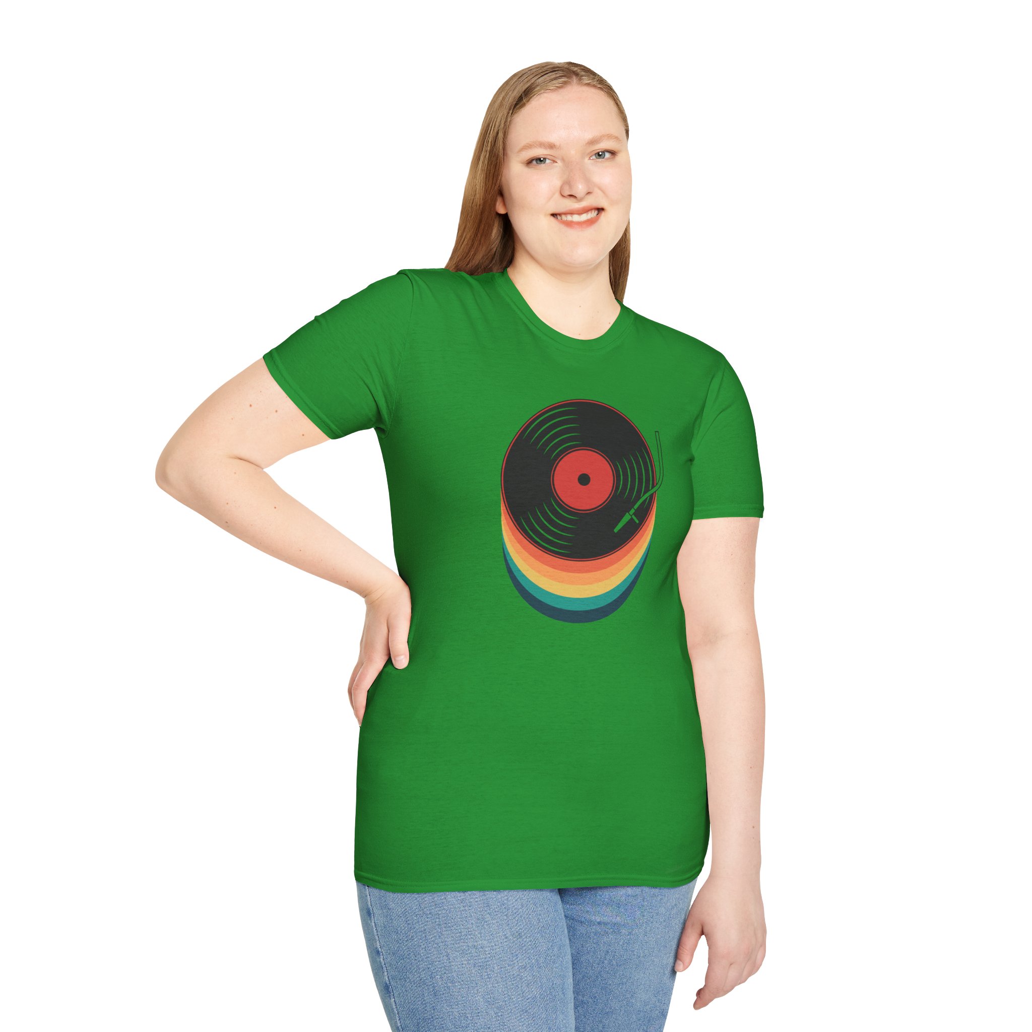 Retro Vinyl Record T-Shirt — Rainbow Stack Turntable Tee - Image 125