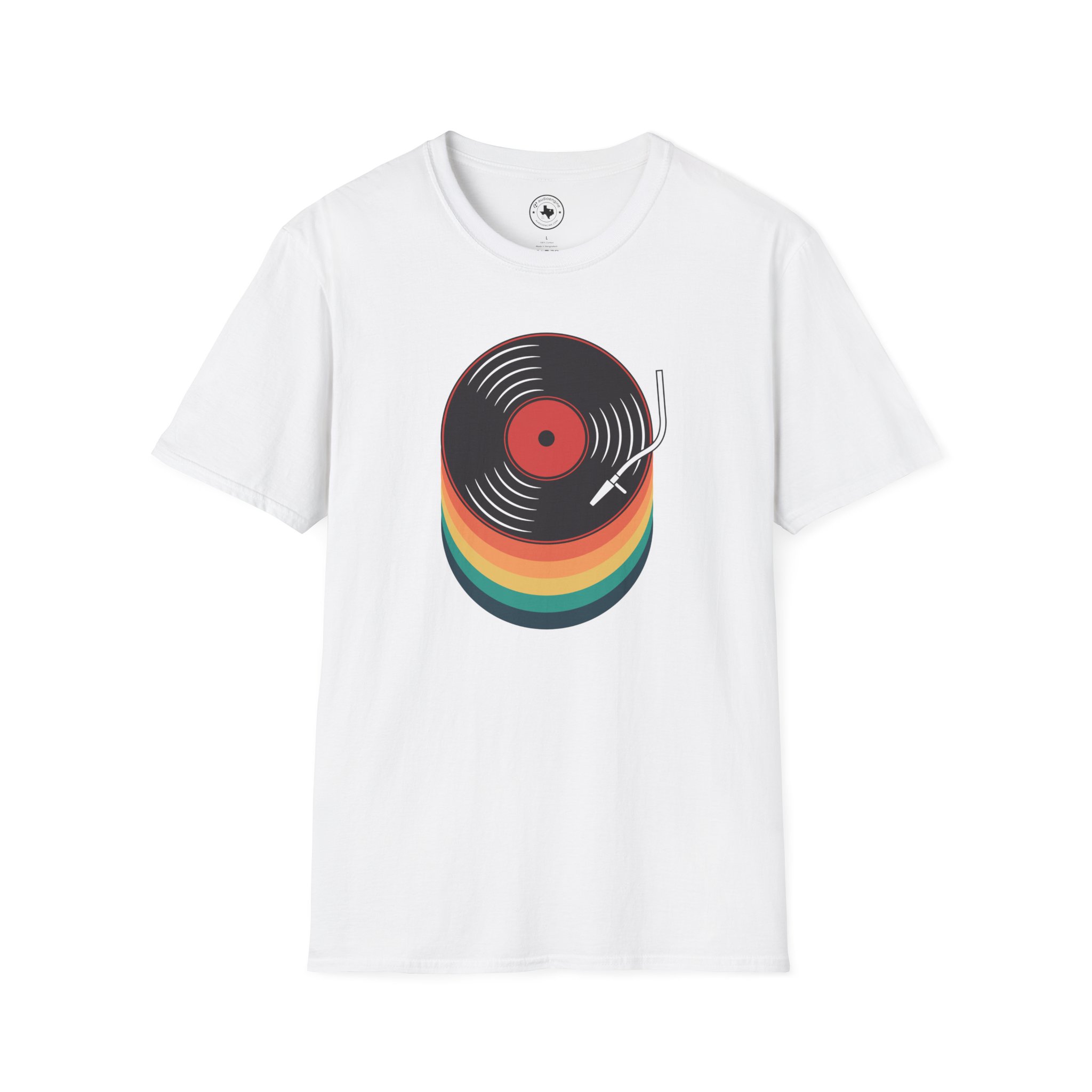 Retro Vinyl Record T-Shirt — Rainbow Stack Turntable Tee - Image 11